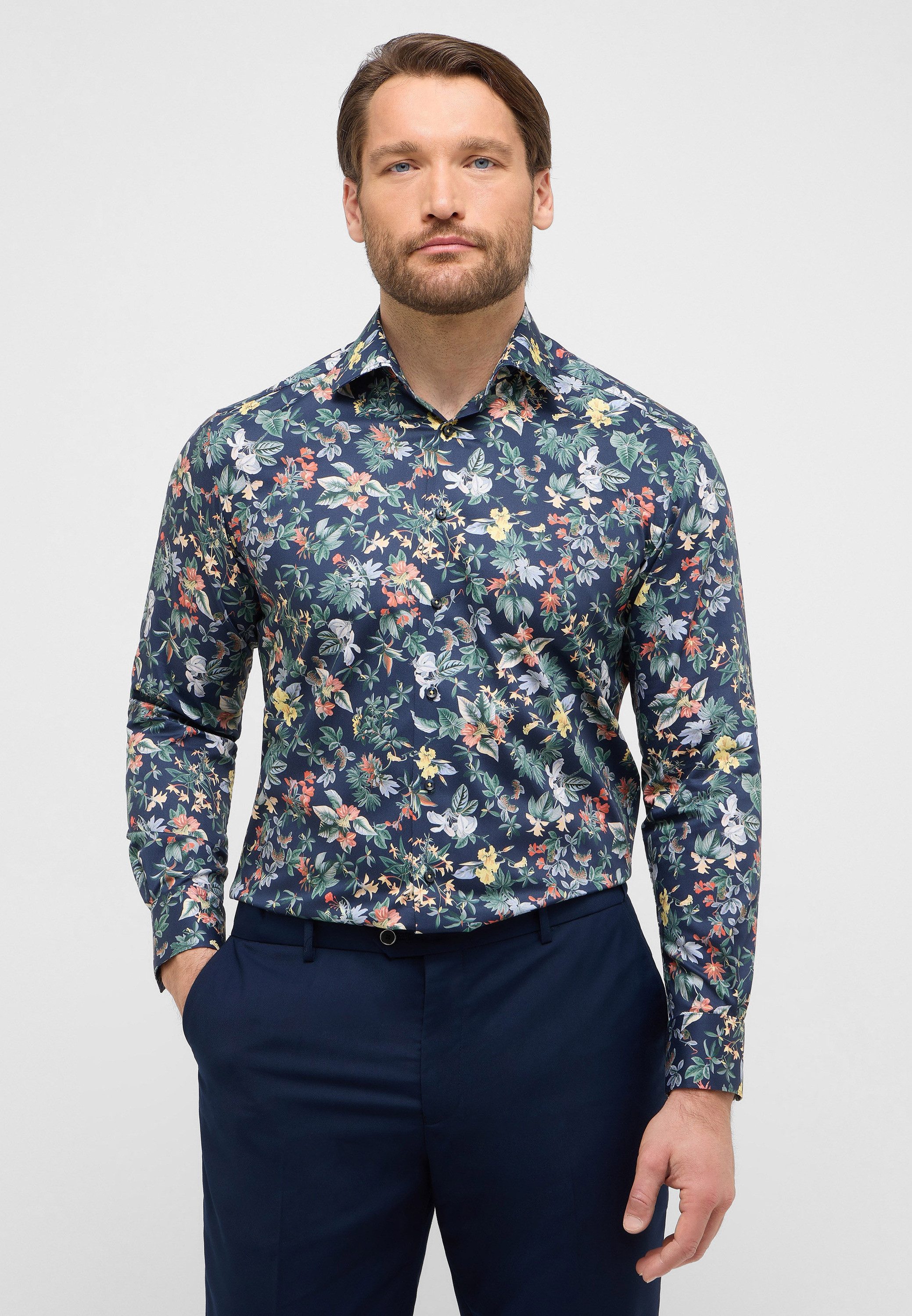 Eterna Overhemd met lange mouwen Comfort fit NON IRON (strijkvrij) heren overhemden maat 44 blauw