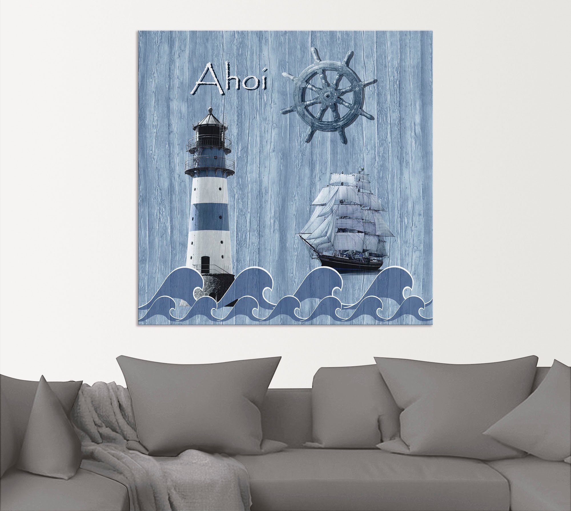 Artland Artprint Ahoy in maritiem blauw als artprint van aluminium, artprint voor buiten, artprint op linnen, poster, muursticker
