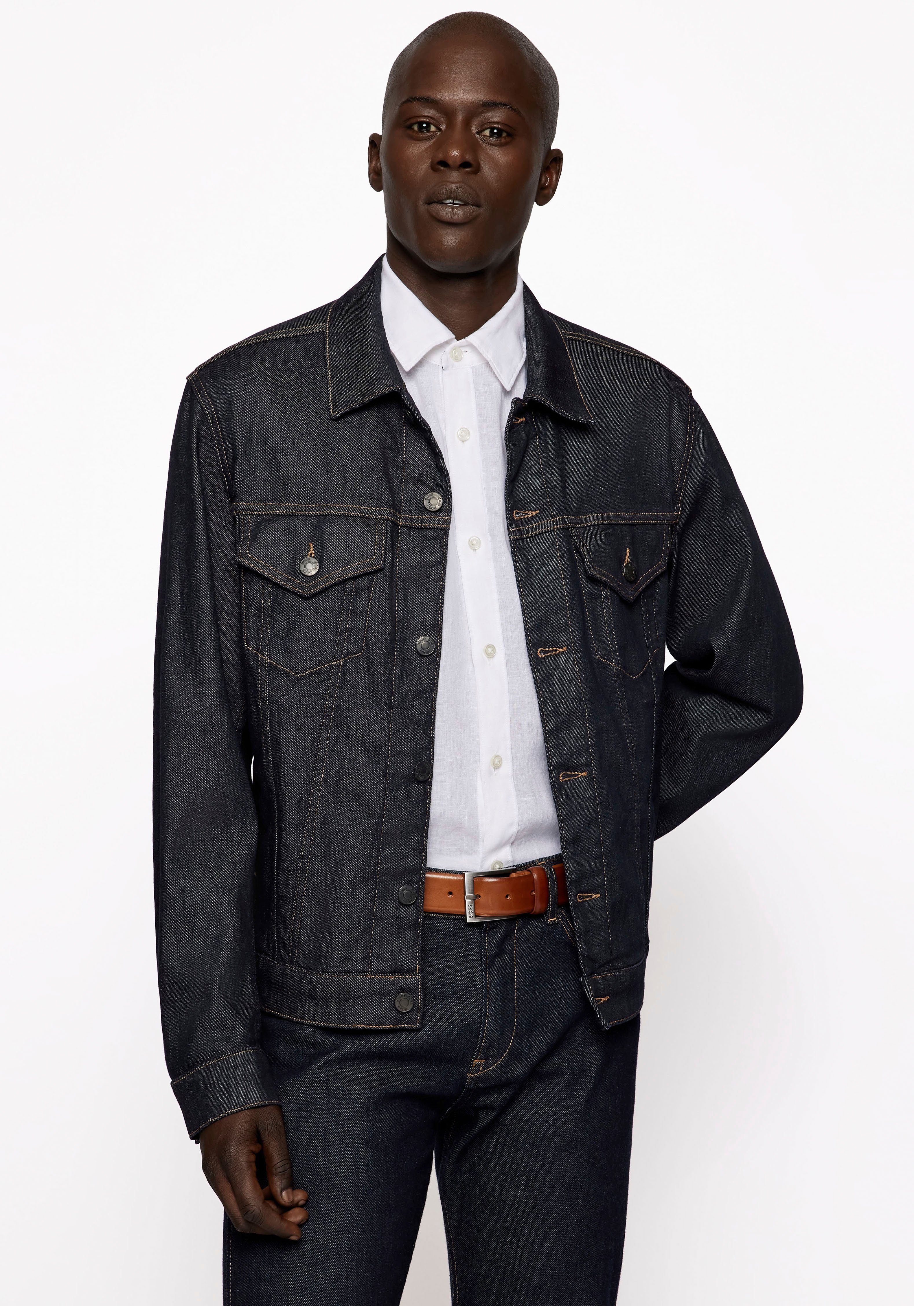 Boss Leren riem met vierkante sluiting en gegraveerd logo