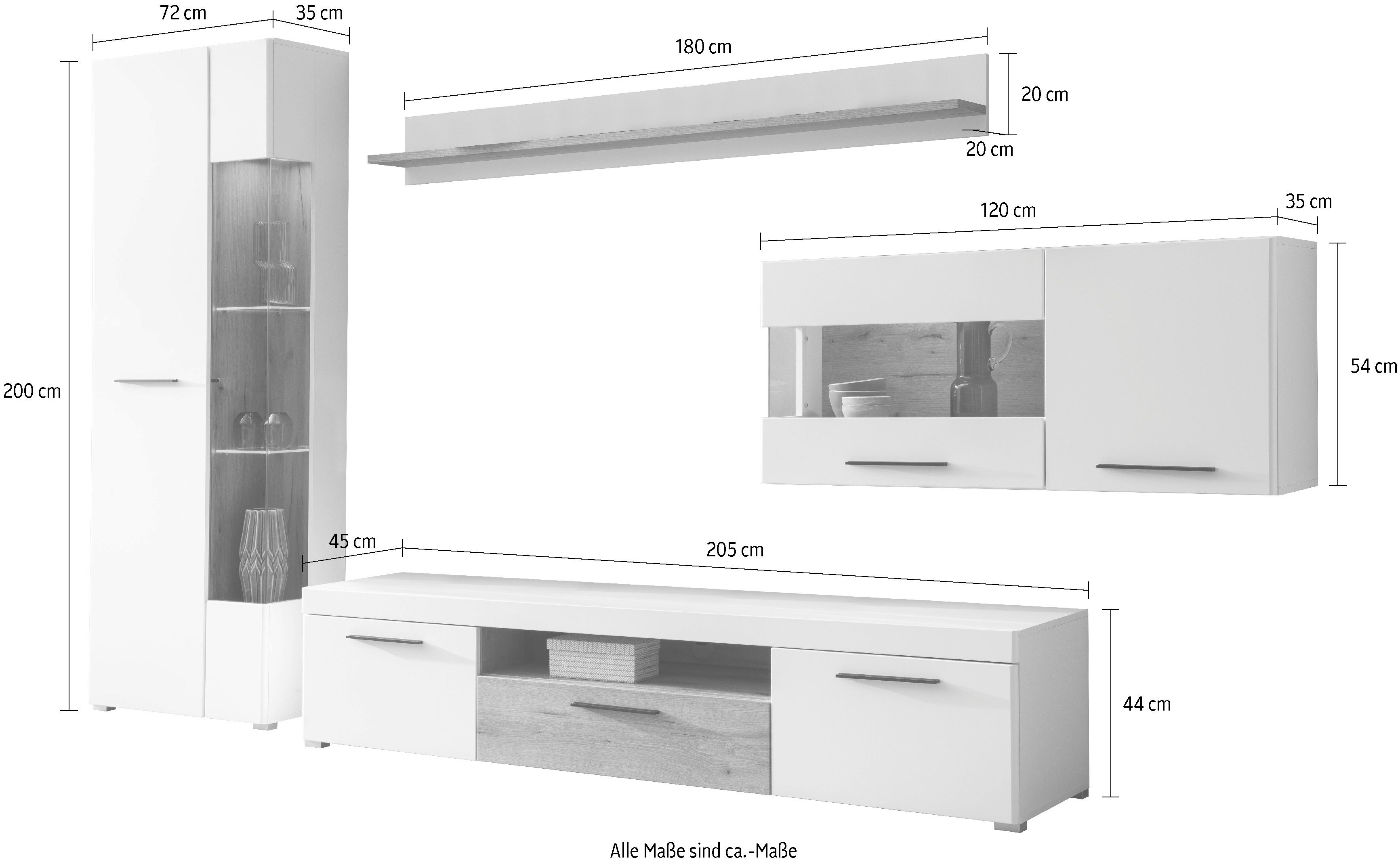 INOSIGN Wandmeubel Salerno, moderne wandmeubel, woonkamer-set, Wit met Eik Evoke Decor (set, 4-delig)