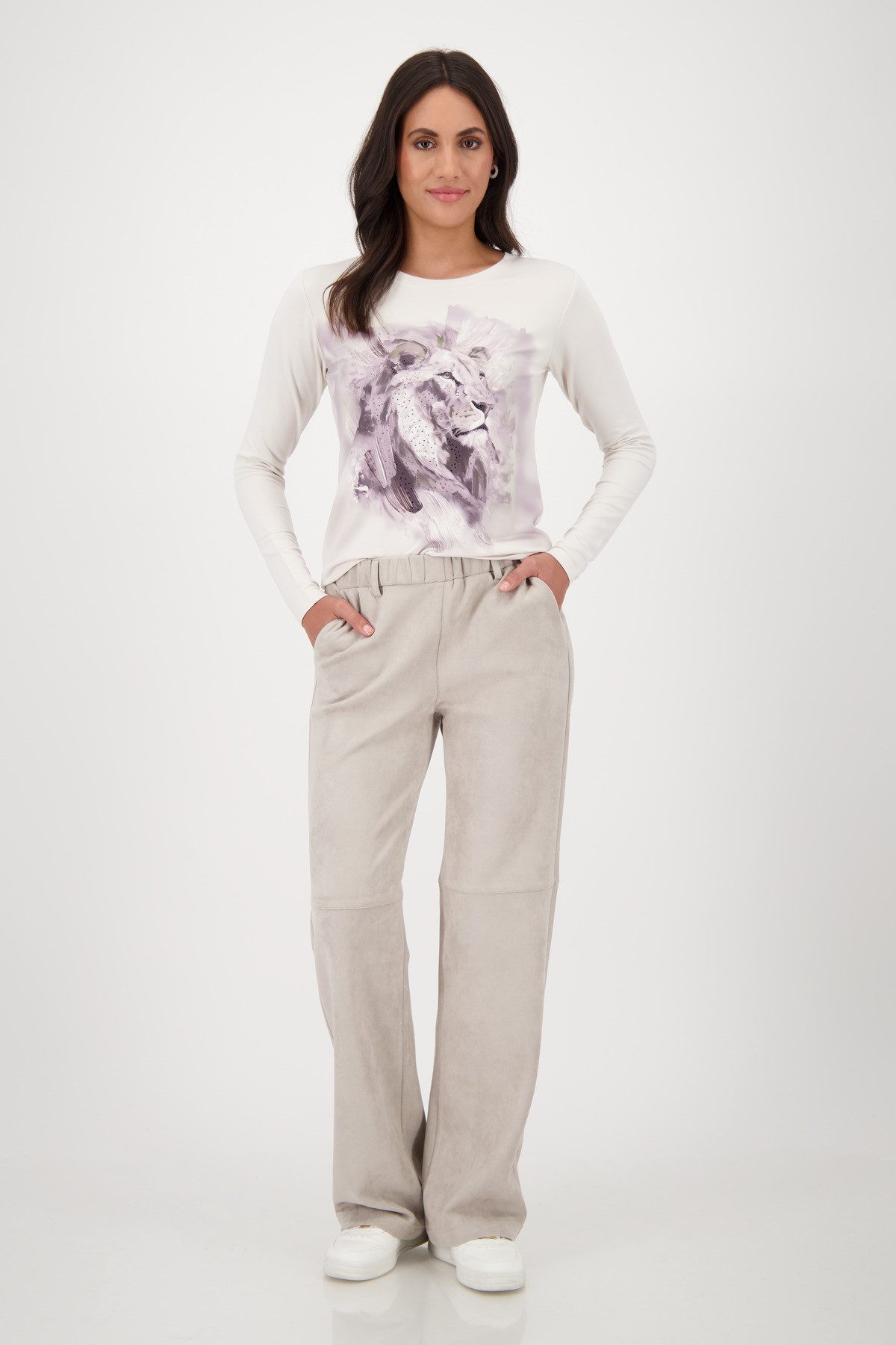 Monari Shirt met lange mouwen Shirt Leeuw versierd