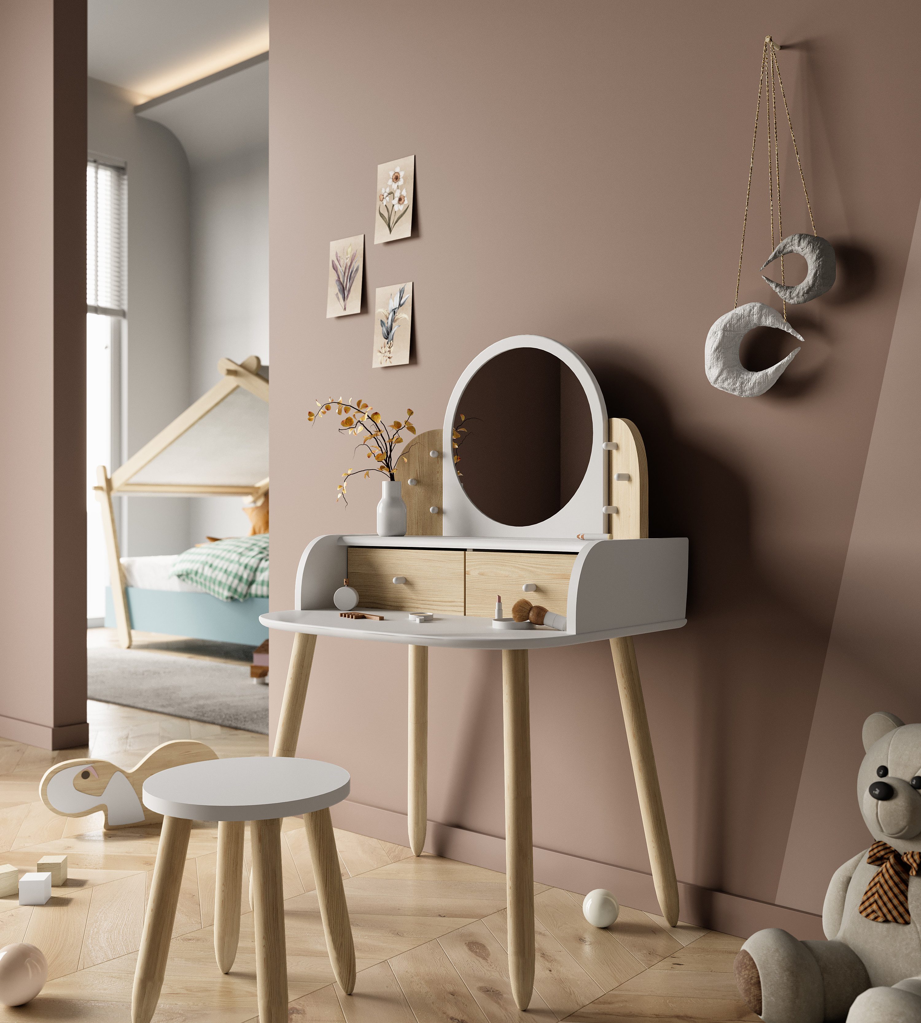 Demeyere GROUP Make-uptafel Lili Make-up tafel 2 kleine lades spiegel van kunststof
