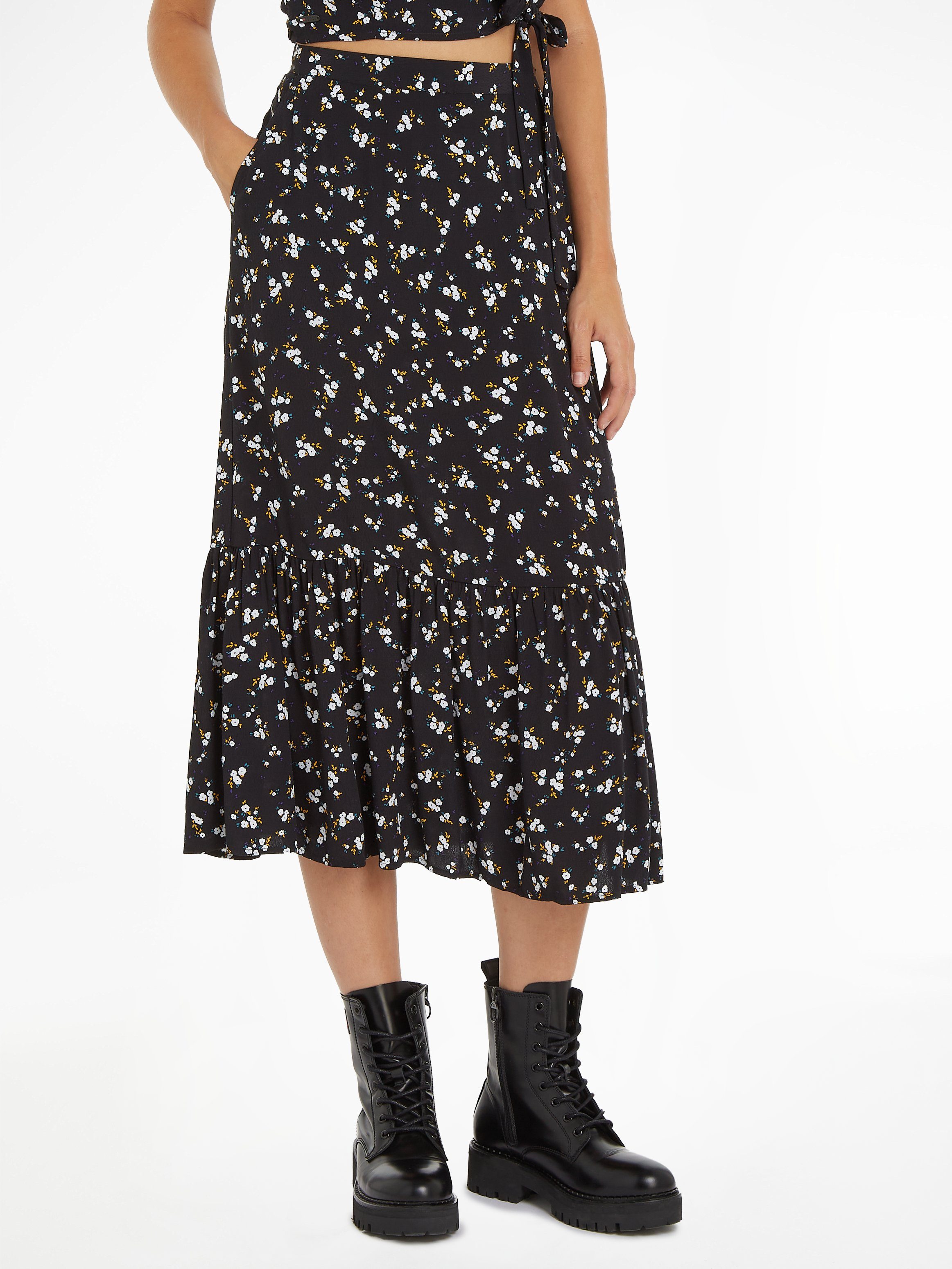 Tommy Jeans Curve Rok in a-lijn TJW FLORAL RUFFLE MIDI SKIRT EXT