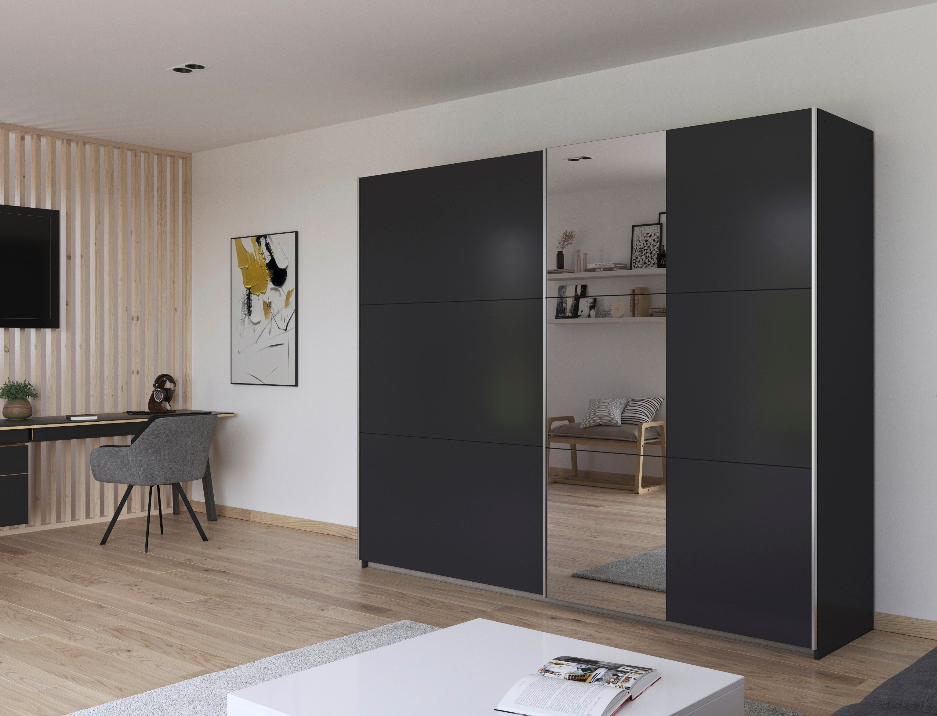 rauch Zweefdeurkast Kledingkast draaideurkast kast garderobe KRONACH TOPSELLER met spiegel en veel opbergruimte, metalen greepstrips, made in germany