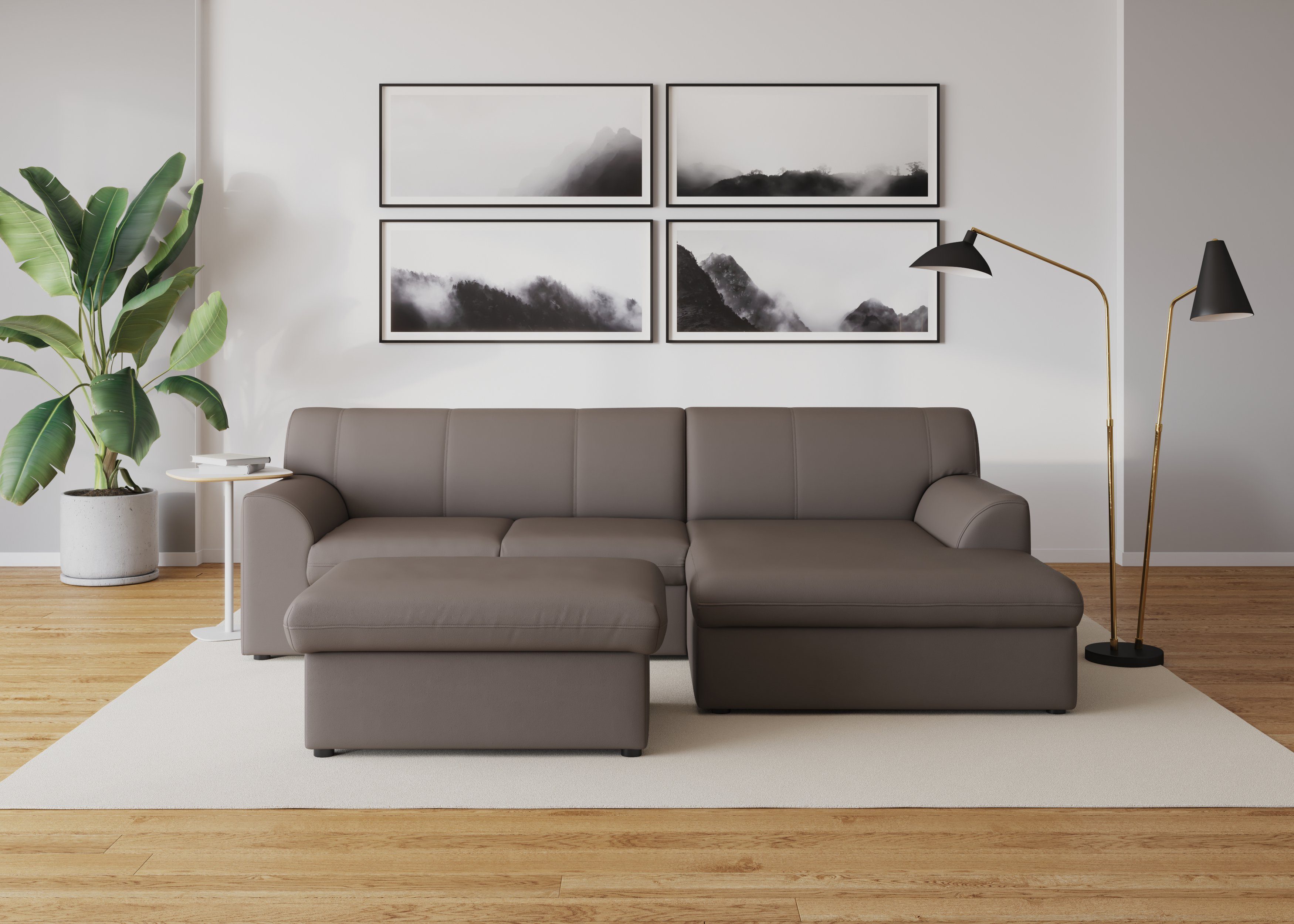 DOMO collection Hoekbank Topper, elegant en tijdloos, compacte afmetingen 245/155cm, L-vorm