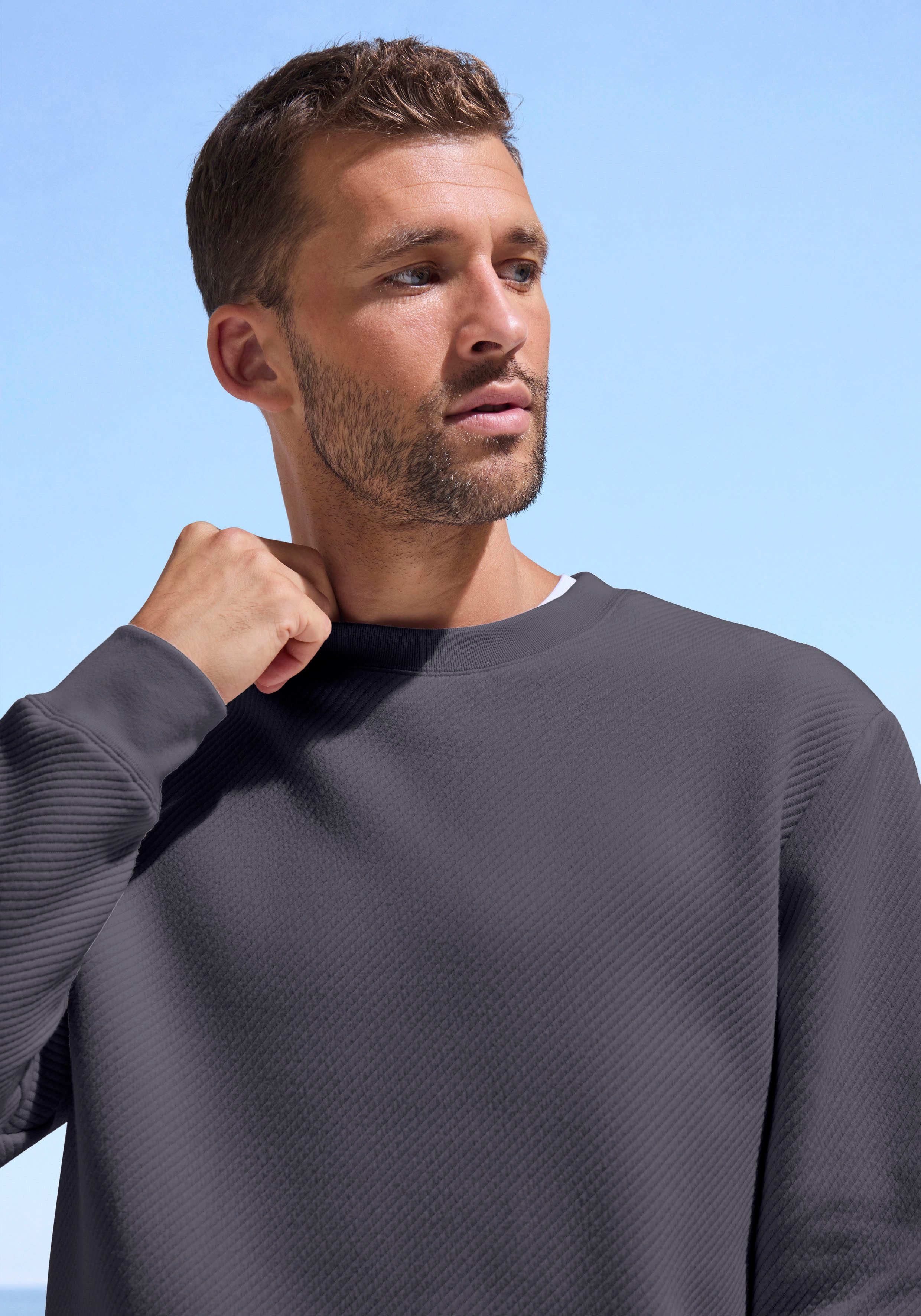 John Devin Sweatshirt Lange mouwen, sweatshirt met structuur, ronde hals, katoenmix