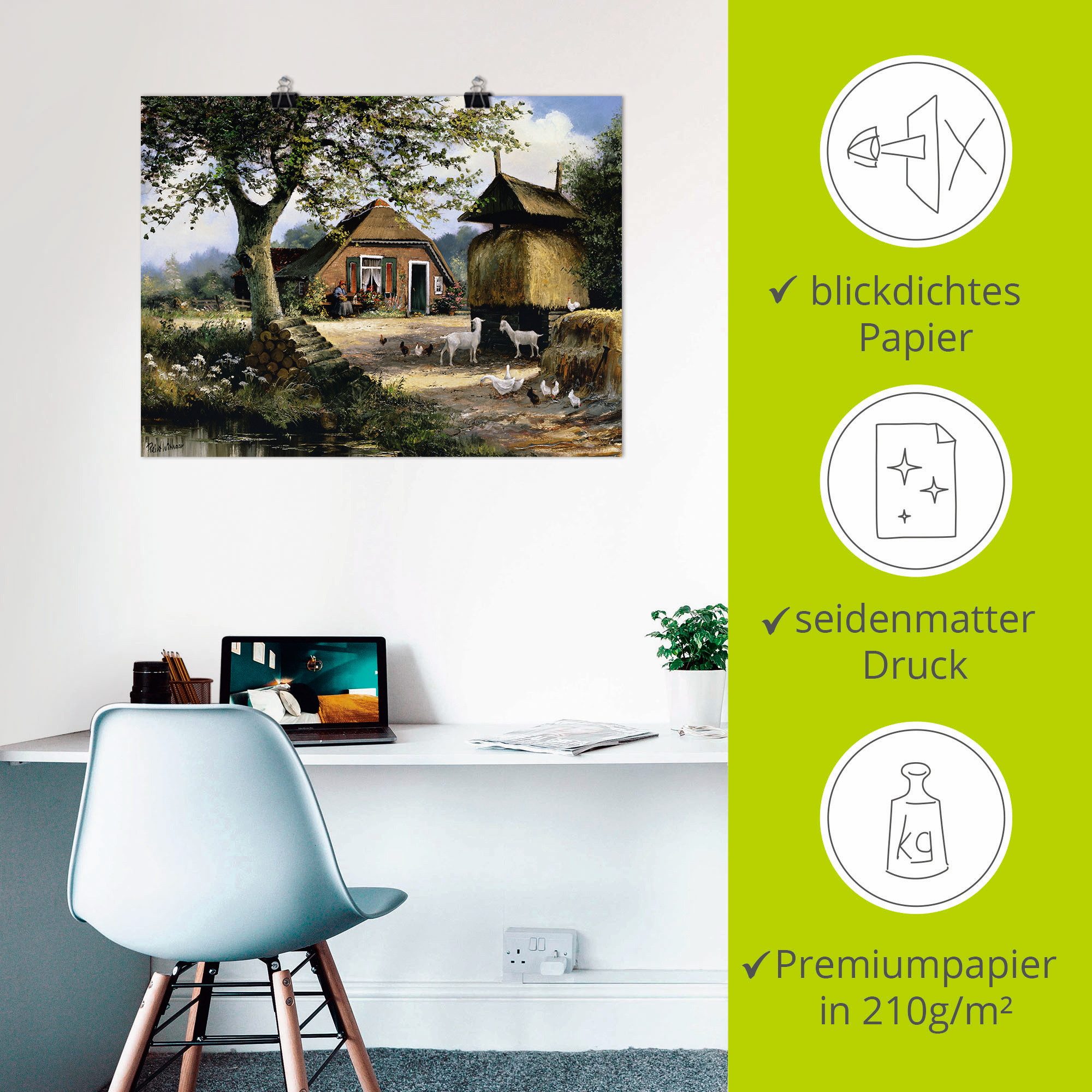 Artland Artprint Idyllische boerderij met kippen en geiten als artprint op linnen, poster in verschillende formaten maten