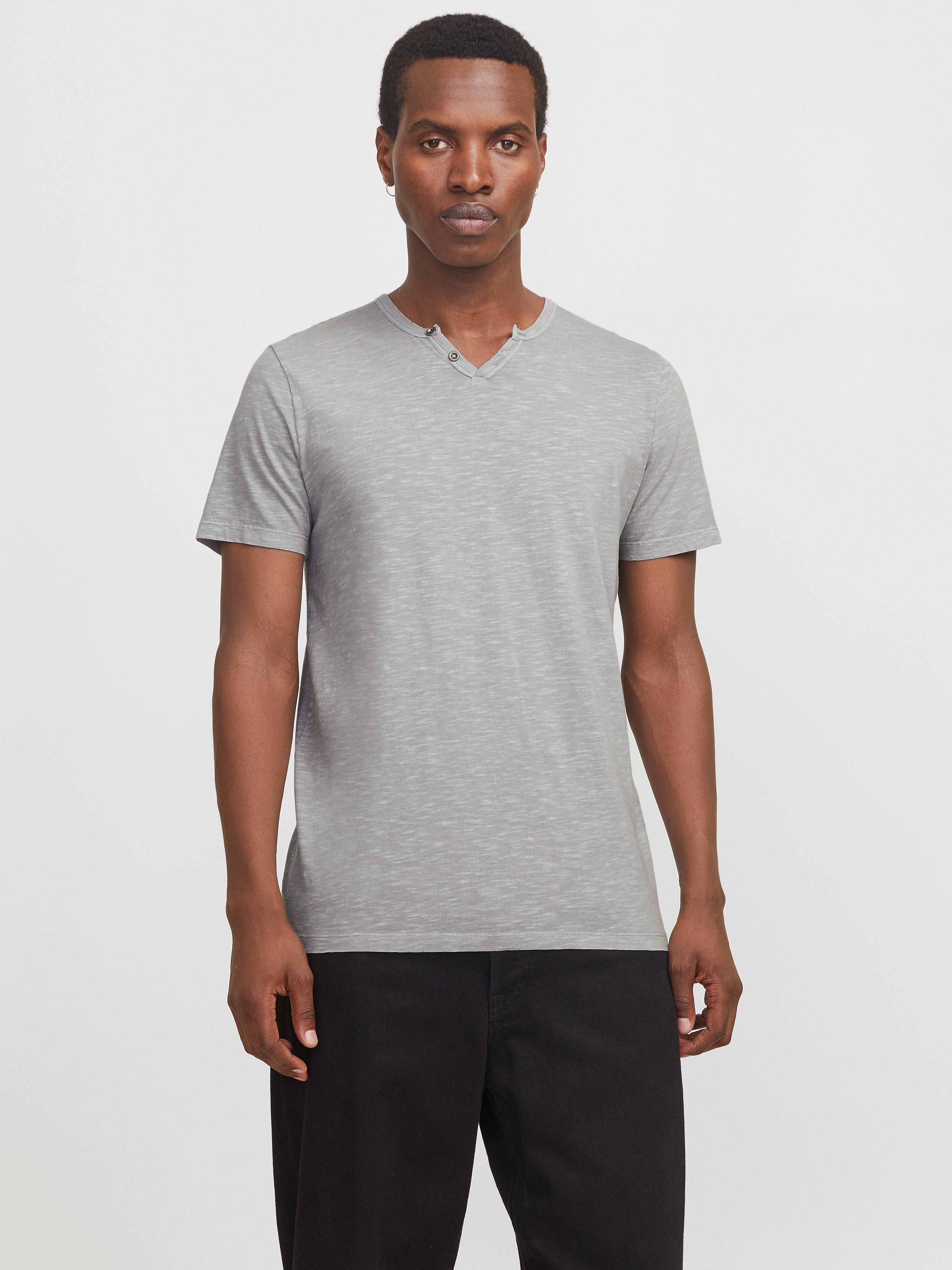 Jack & Jones T-shirt JJESPLIT NECK TEE SS NOOS heren t-shirts maat M grijs