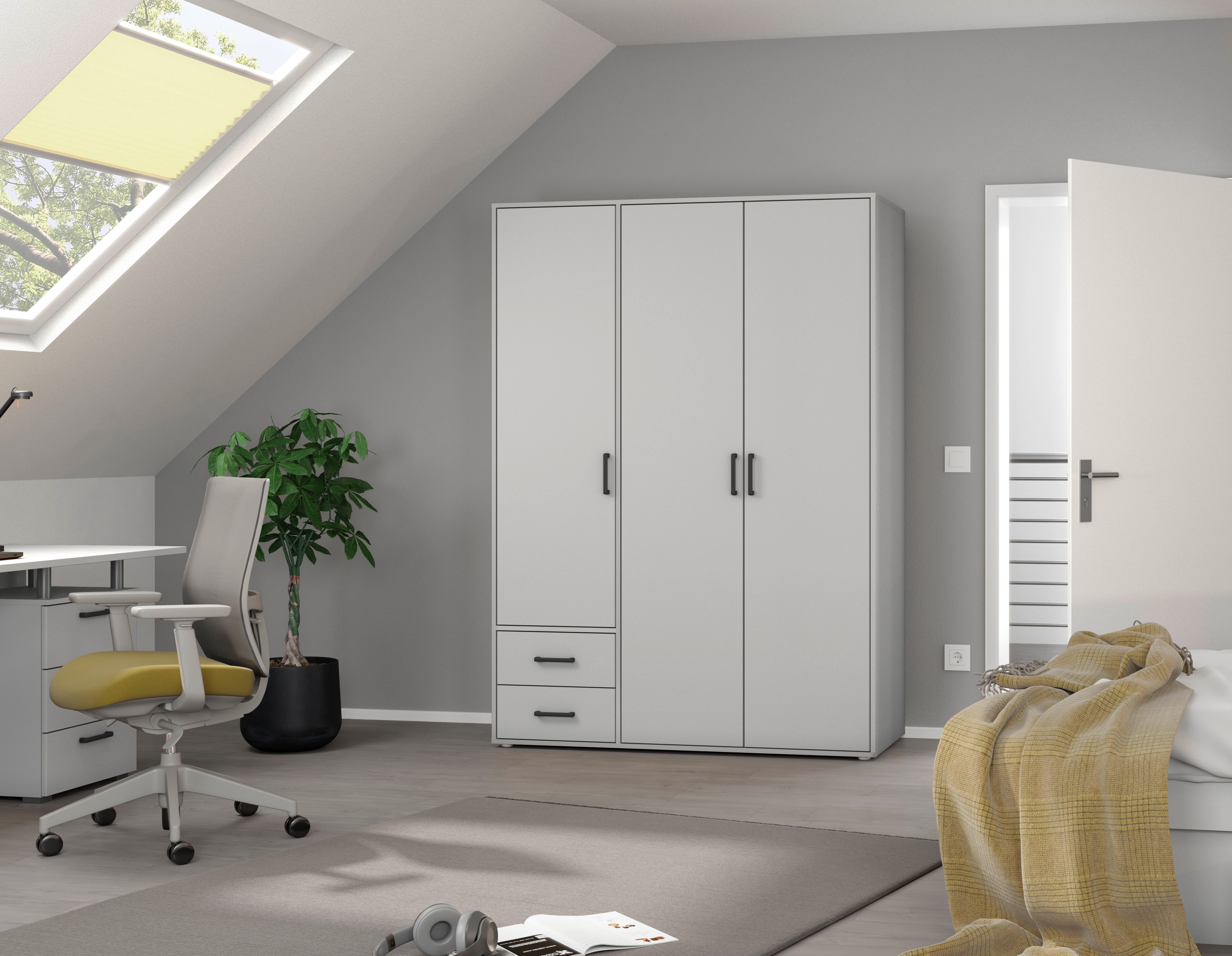 rauch Draaideurkast Kledingkast kast garderobe linnenkast VOYAGER moderne grepen in grijs metallic met buitenlades made in germany