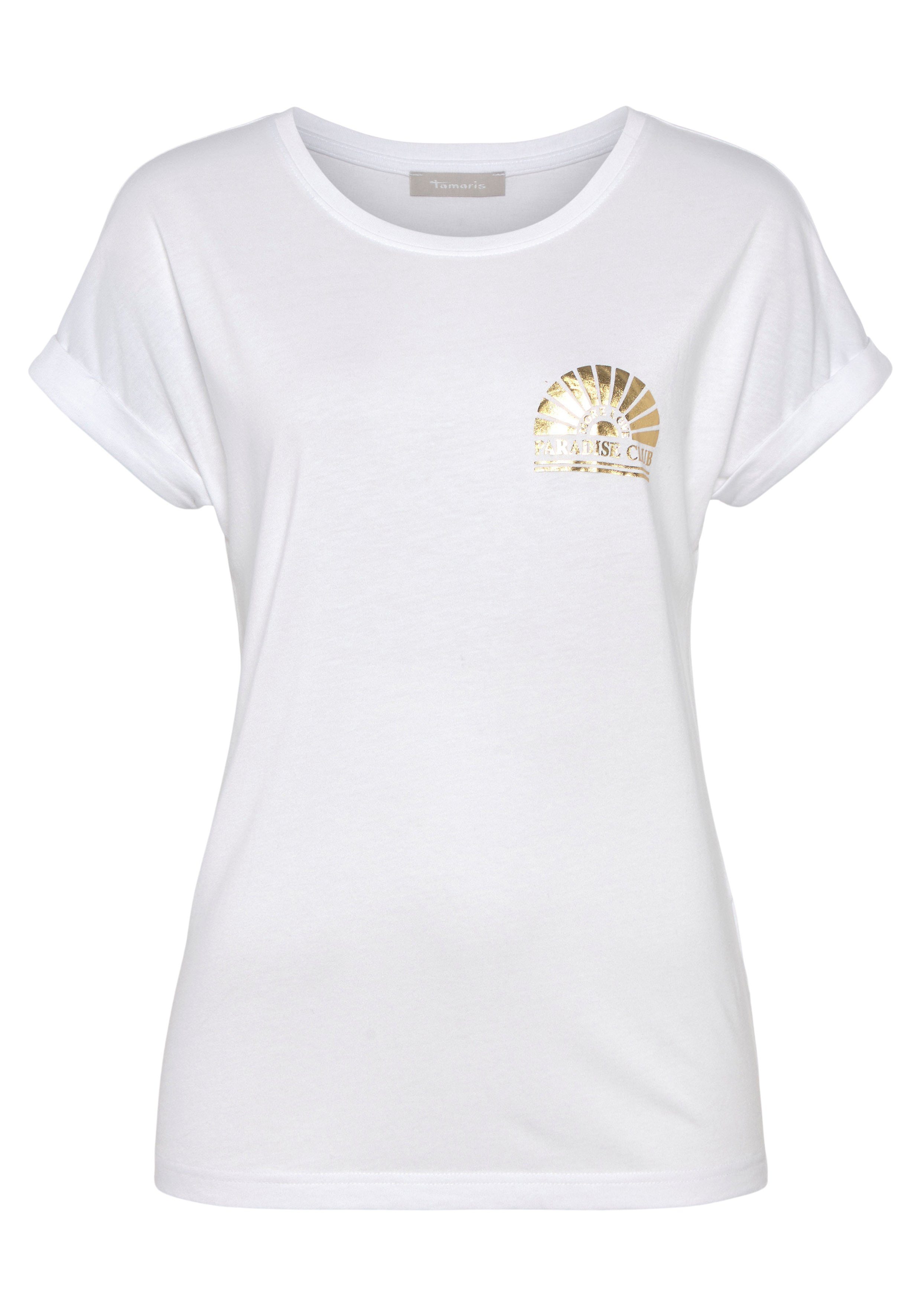 Tamaris T-shirt Met elegante folieprint in goud - NIEUWE COLLECTIE