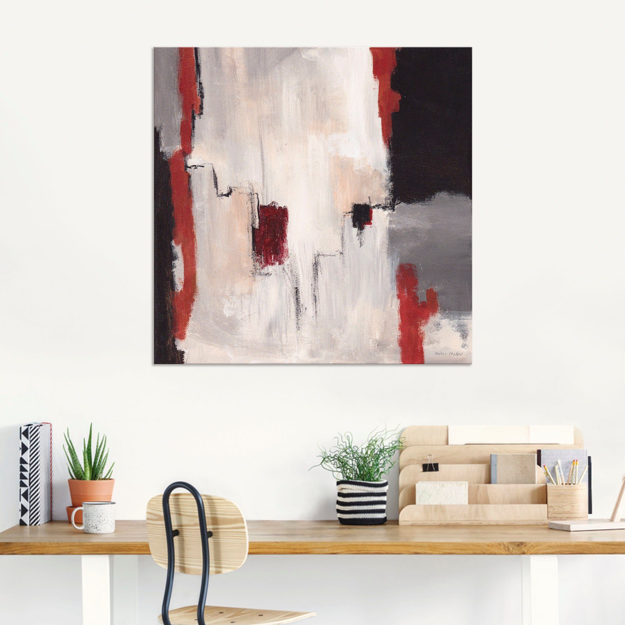 Artland Artprint Rood bij grijs I - abstract als artprint van aluminium, artprint voor buiten, artprint op linnen, poster in verschillende maten. maten