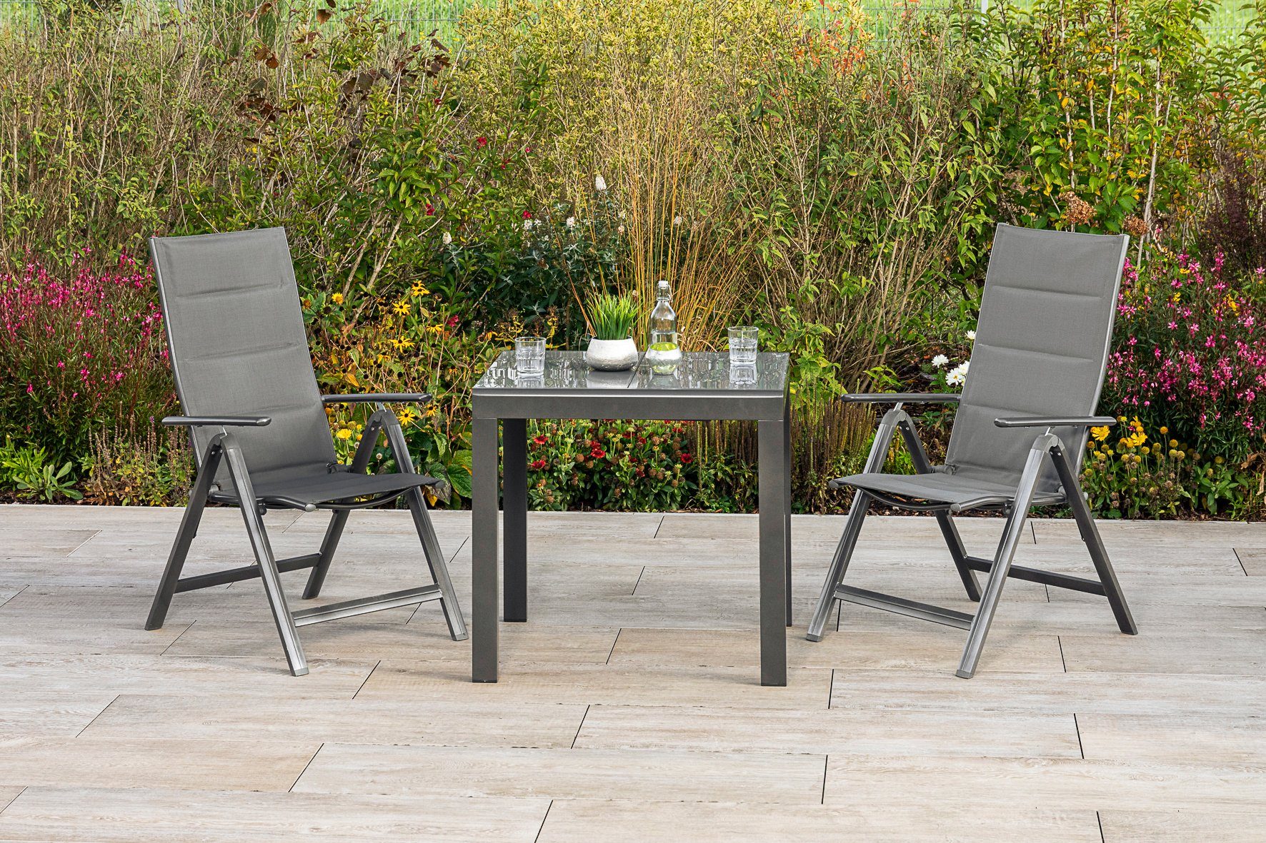 MERXX Balkonset Taviano 2 inklapbare stoelen, 5-voudig verstelbaar, uitschuifbare balkontafel (set, 3-delig) tuinsets