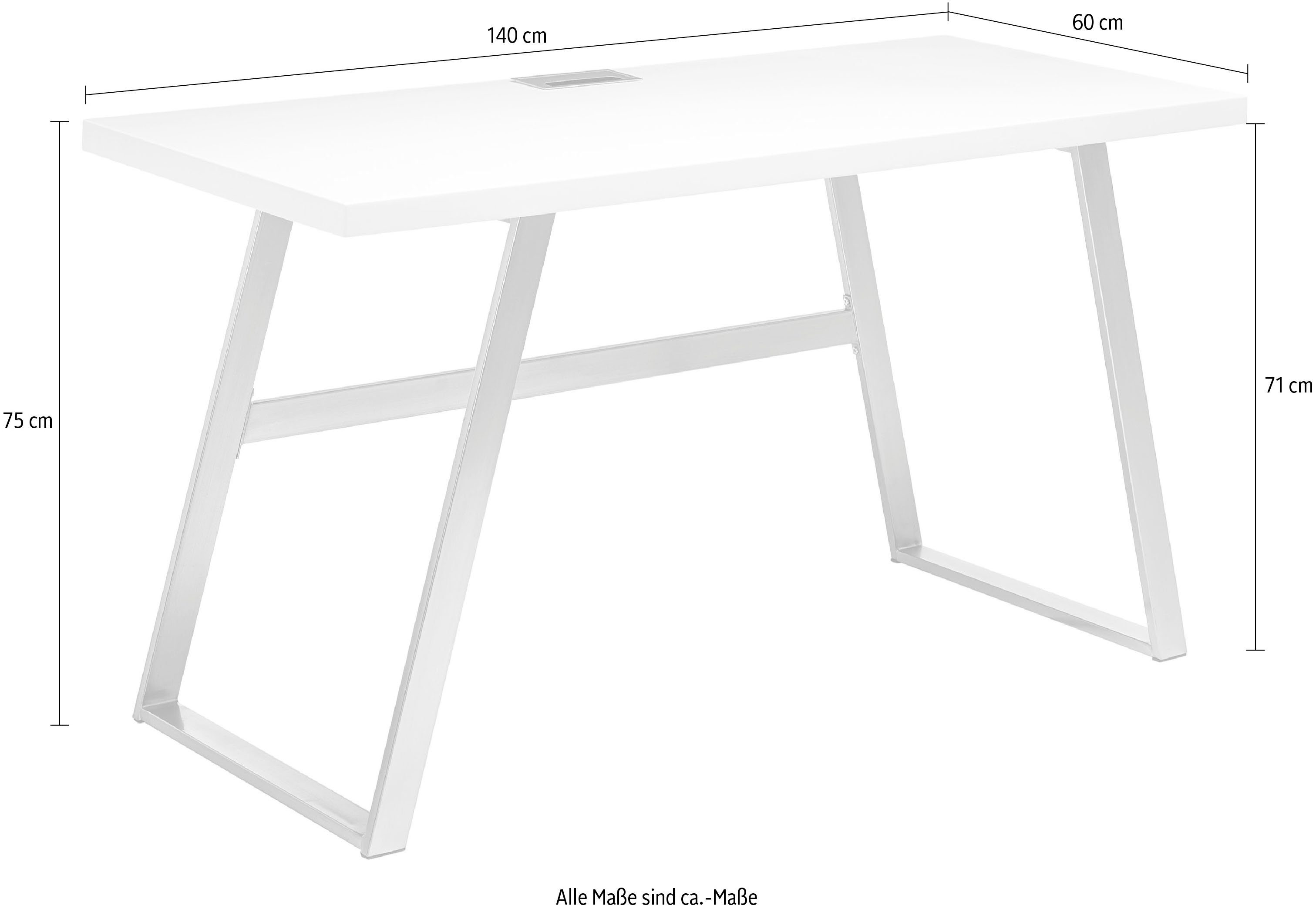 MCA furniture Bureau ANDRIA Matwit gelakt met kabeldoorvoer, breedte 140 cm