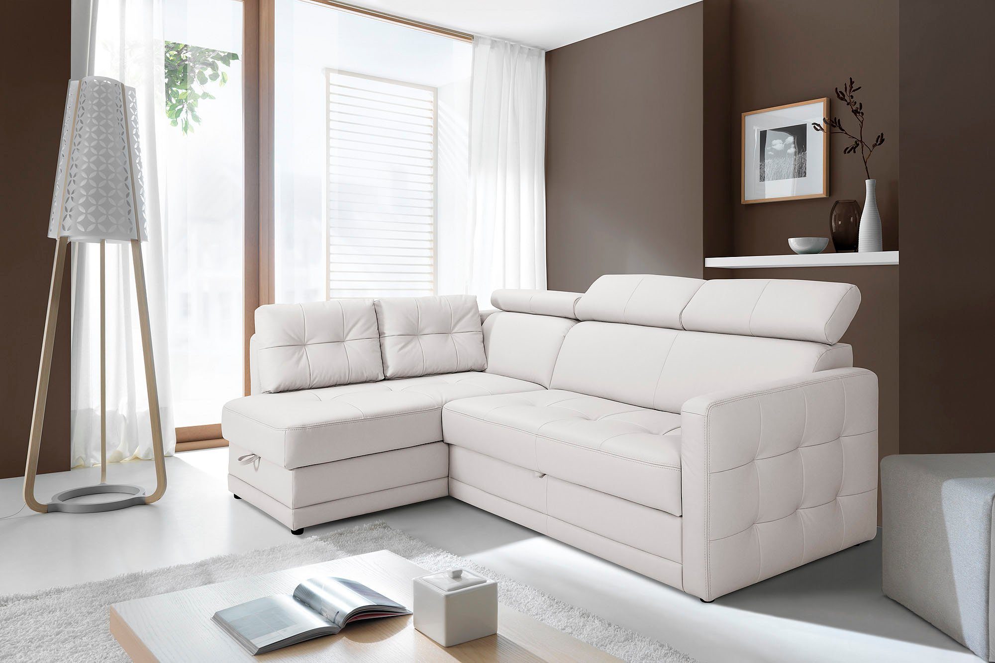 exxpo - sofa fashion Hoekbank Arles, comfortabele verenondersteuning, OTTOs Choice, L-vorm keuze met bedfunctie en bedlade, inclusief hoofdeinde-verstelling