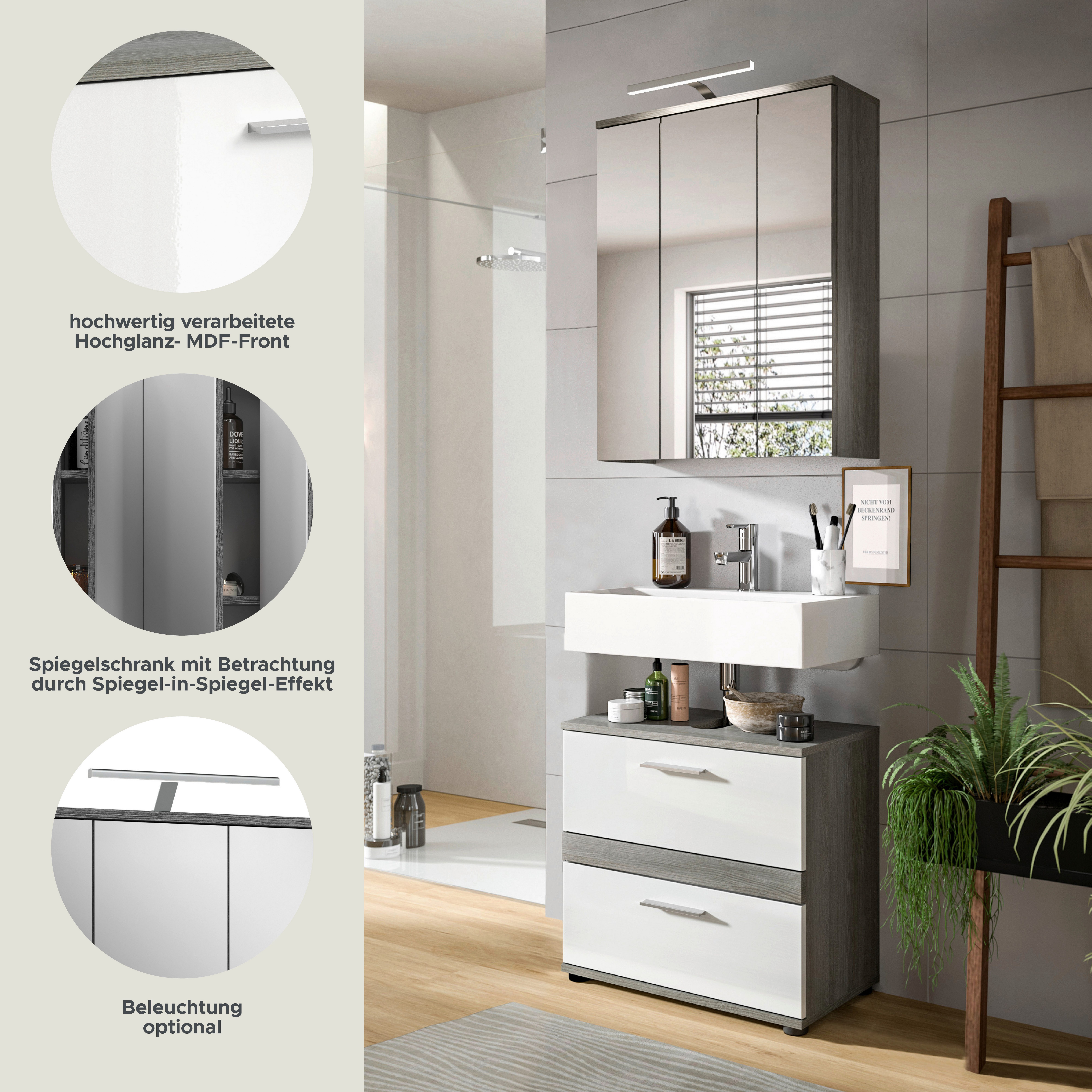 welltime Badmeubelset Lucca, bestaande uit: 1x wastafelonderkast & 1x spiegelkast (set, 2 stuks)