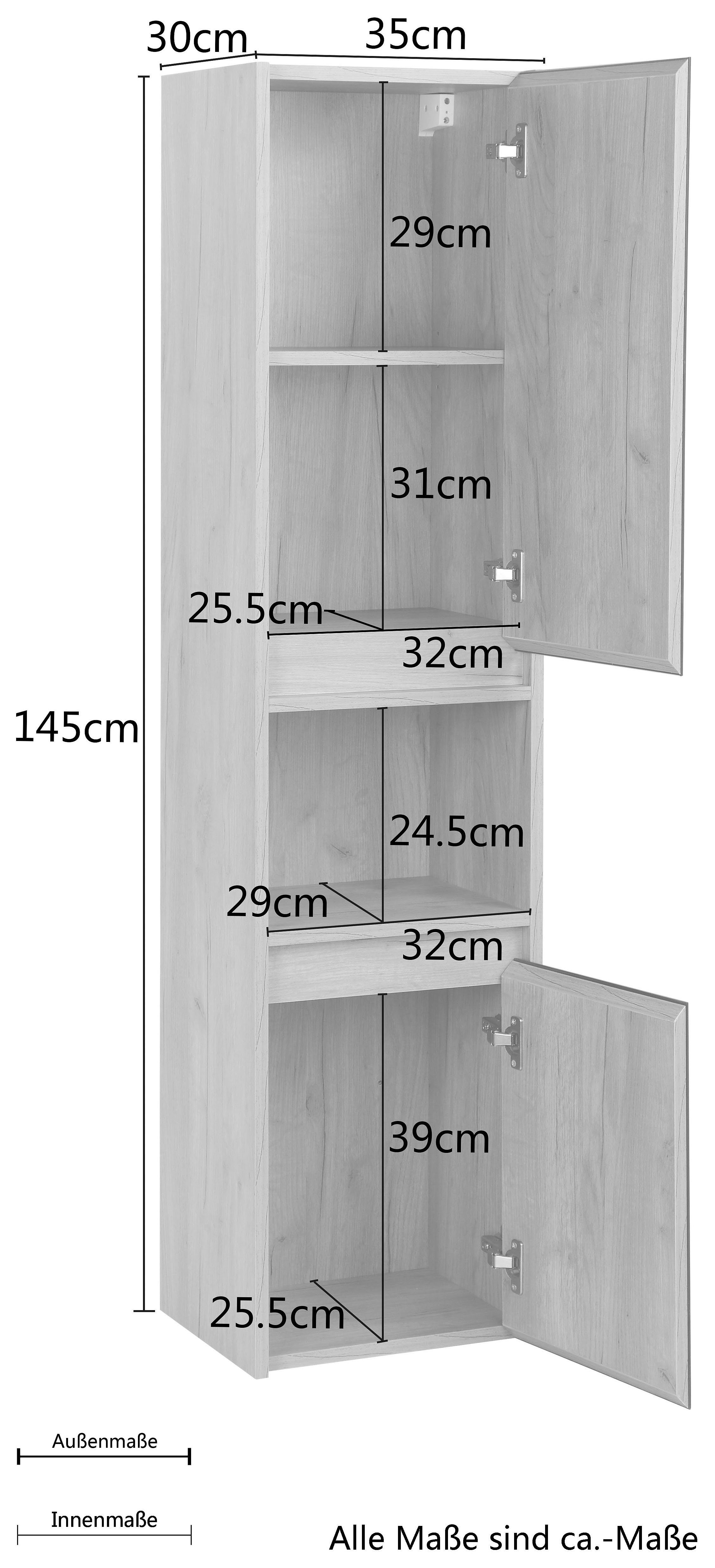 welltime Hoge kast Torun badkamerkast kast breedte 35 cm met glazen fronten
