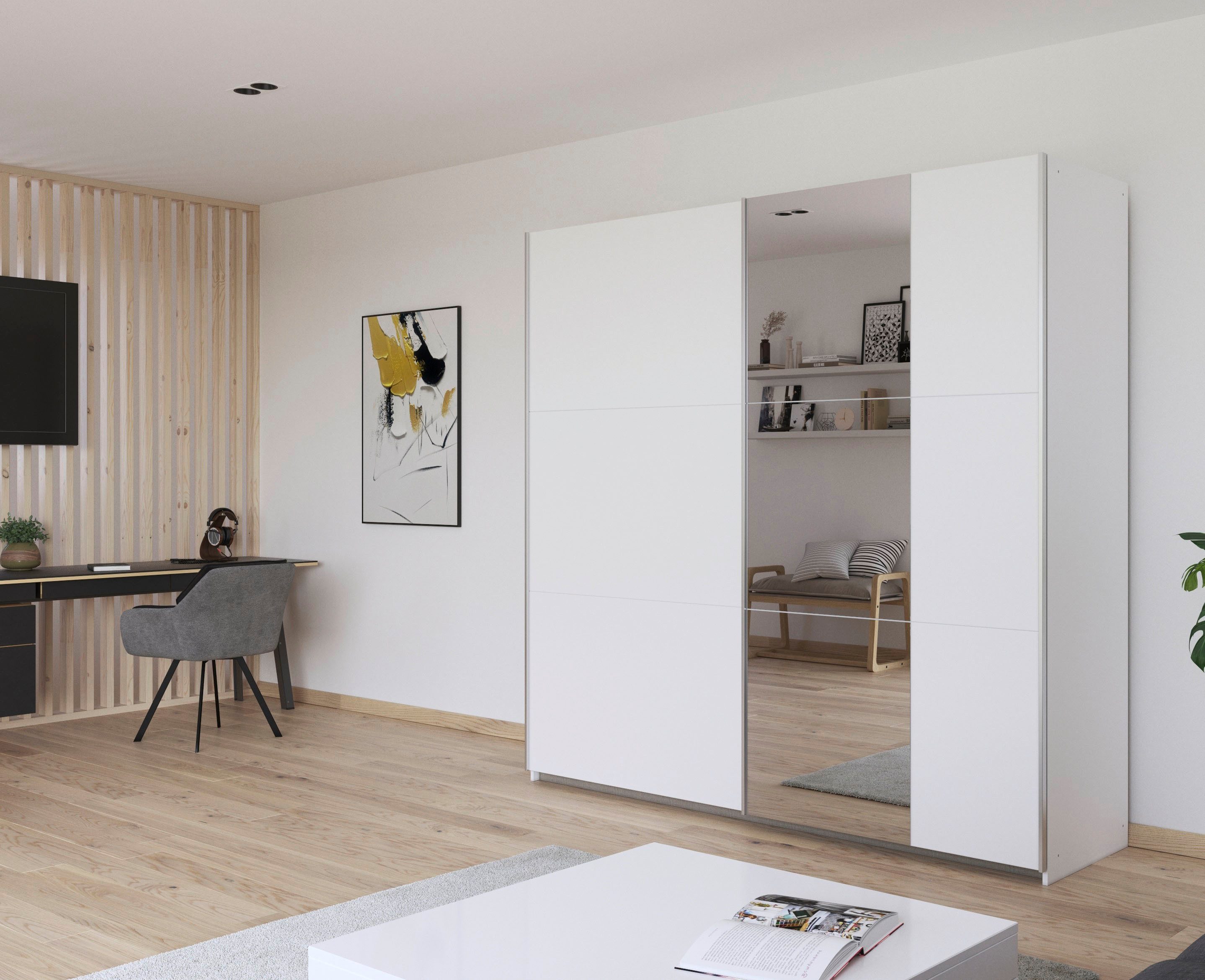 rauch Zweefdeurkast Kledingkast draaideurkast kast garderobe KRONACH TOPSELLER met spiegel en veel opbergruimte, metalen greepstrips, made in germany