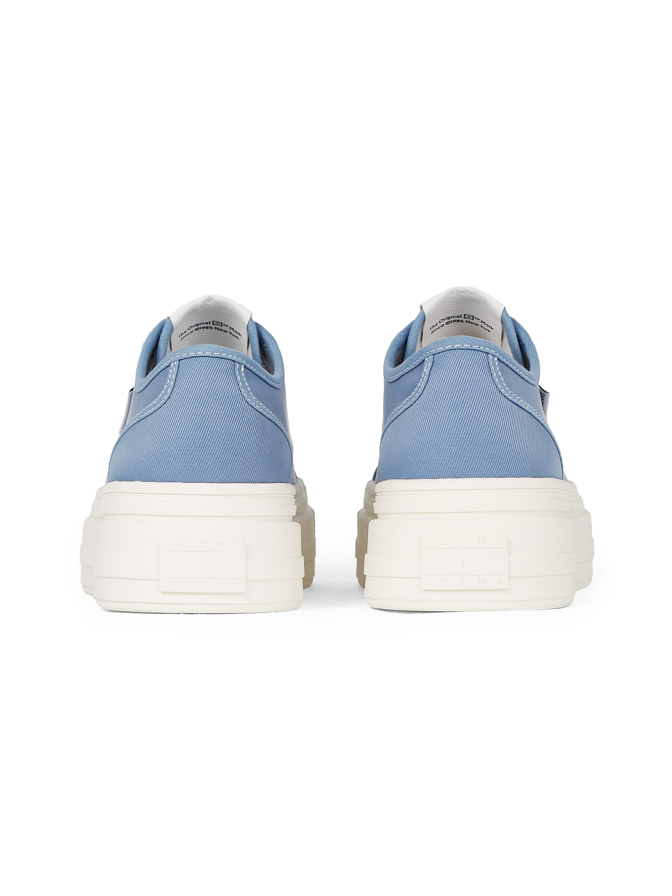 TOMMY JEANS Plateausneakers TJW FOXING FLATFORM SNEAKER LOW vrijetijdsschoen, lage schoen, veterschoen met trendy contraststiksels