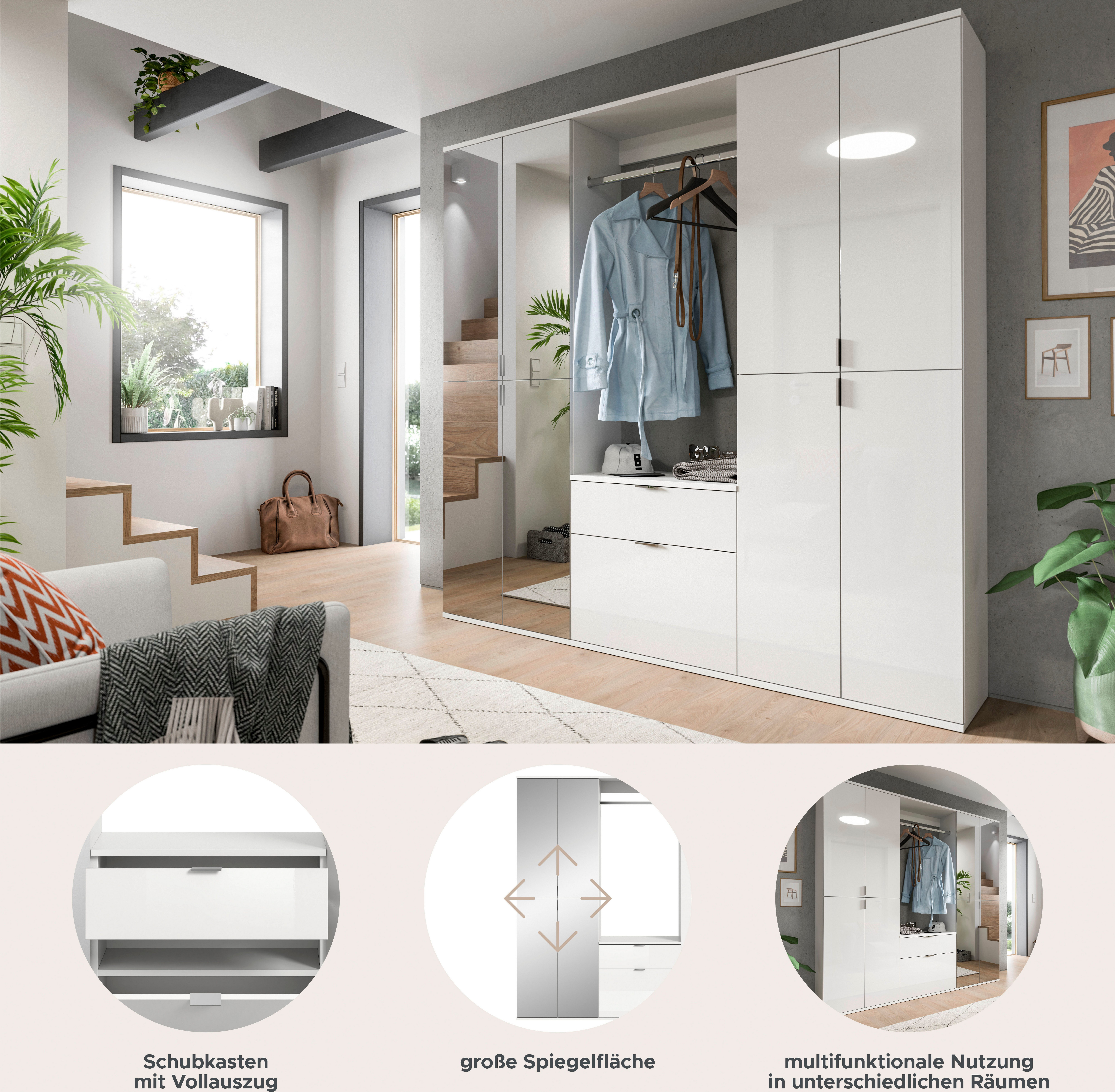 INOSIGN Halmeubelset Trondheim, Breedte 183 cm, 5-delig, bestaande uit: 2x garderobekast, 1 commode, 1 kledingstang, 1 legplank (set, 4-delig)
