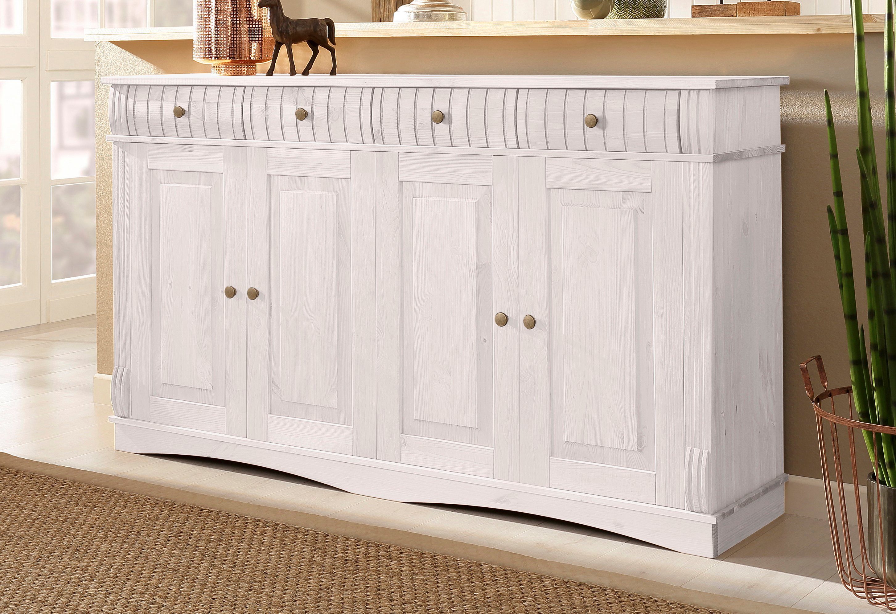 Home affaire Dressoir Teresa Commode, 4-deurs, breedte 152 cm, van massief dennenhout, FSC dressoirs wit