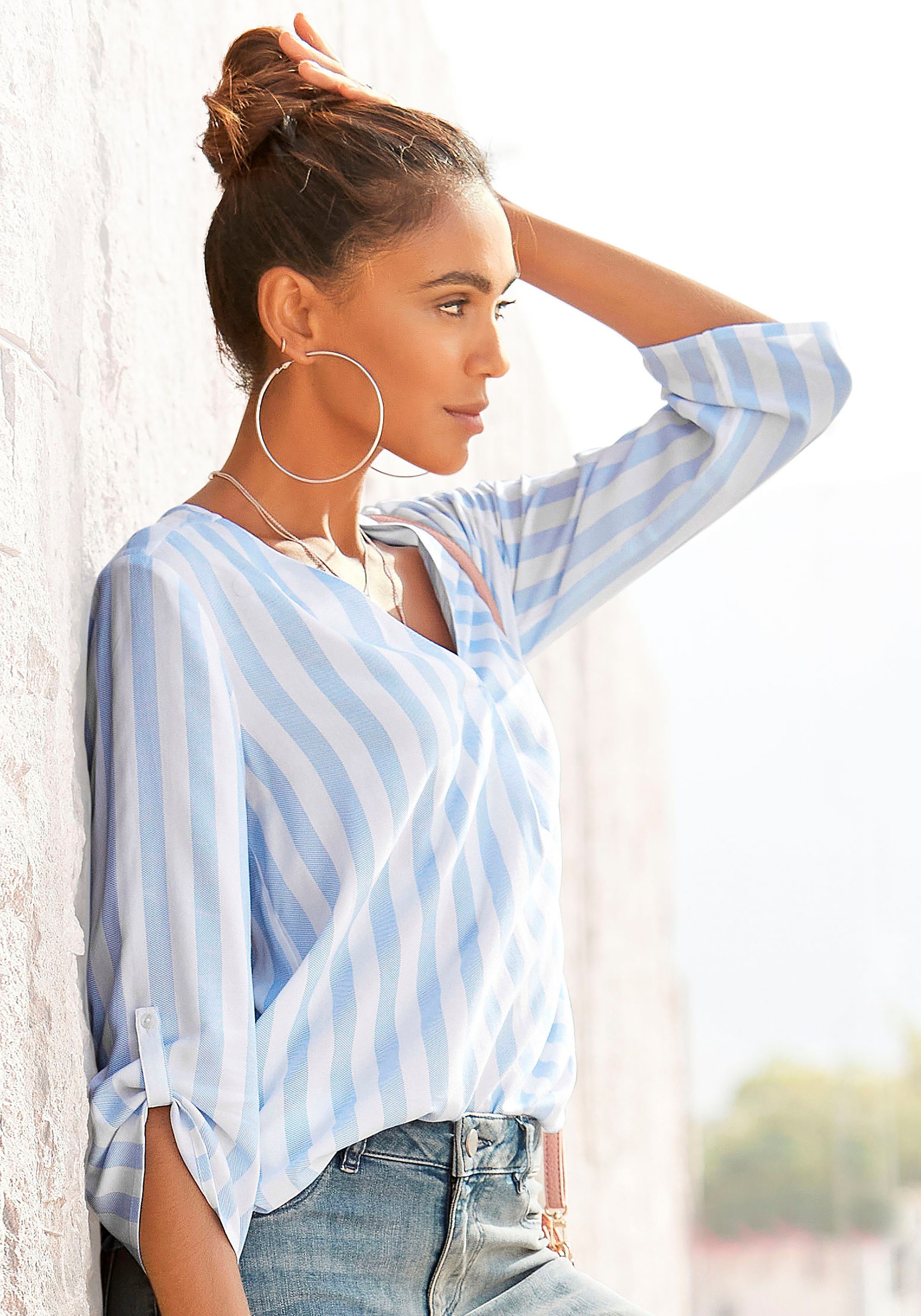 Lascana Blouse zonder sluiting met streep-print, lichte geweven stof, damesblouse