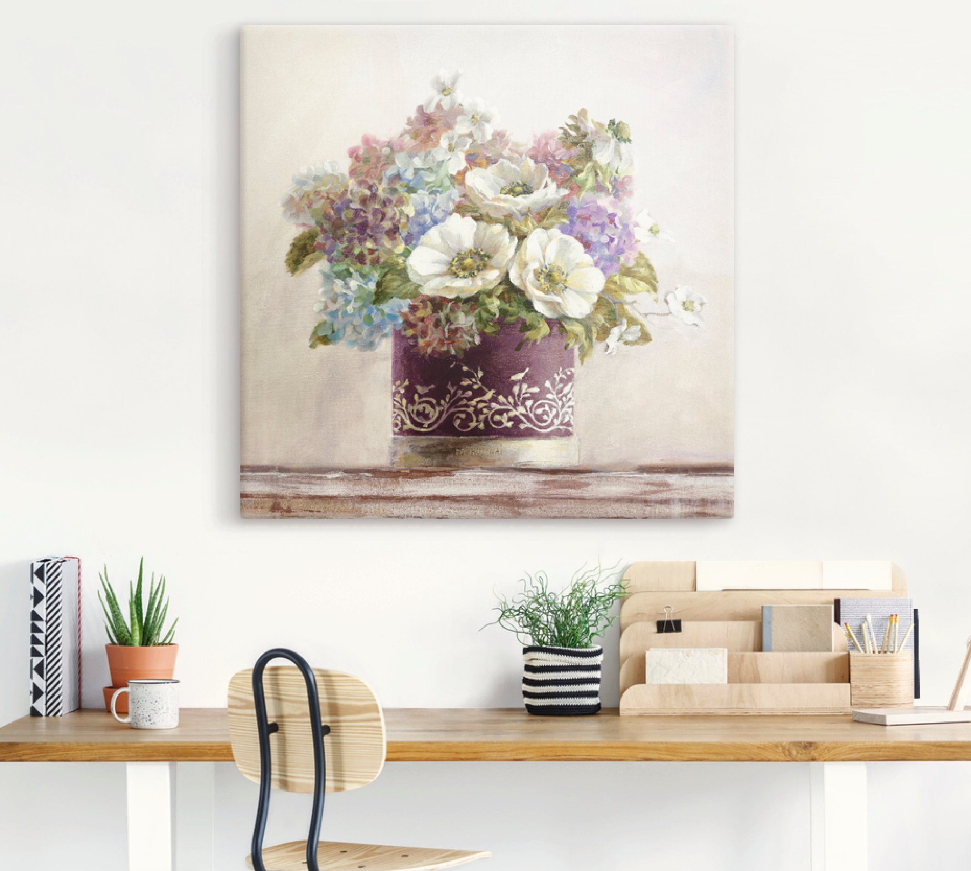 Artland Artprint Anemonen in Auberginer hoedendoos als artprint op linnen, poster, muursticker in verschillende maten