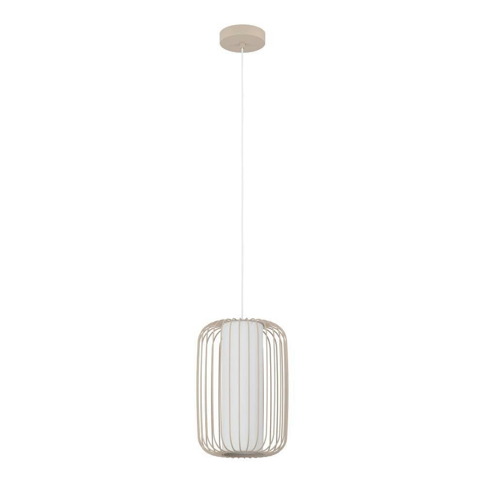 EGLO Hanglamp Terrarosa Hanglamp, metaal in zandkleur, textiel in wit, E27, Ø 24 cm (1 stuk)