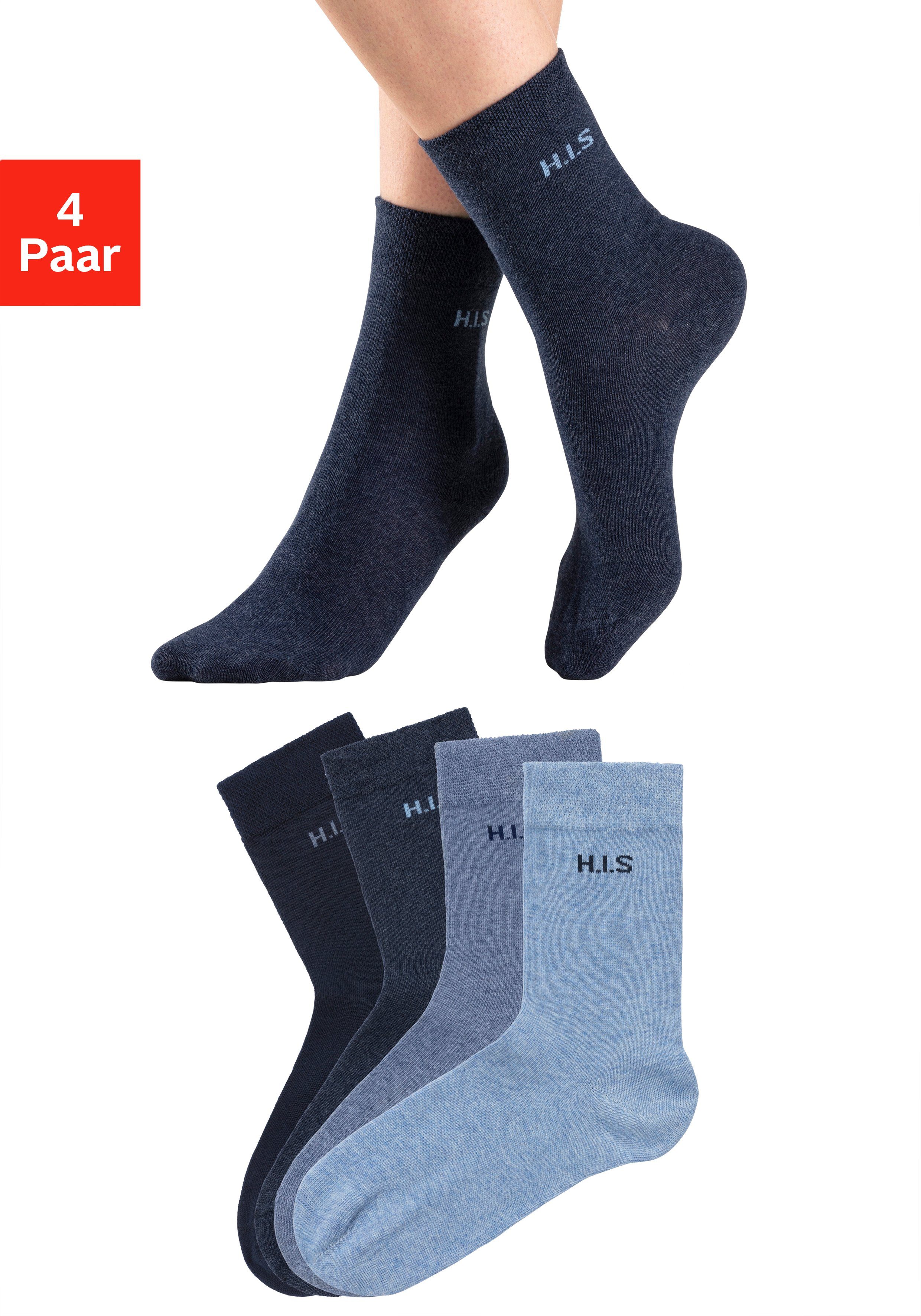 h.i.s sokken zonder snijdende boord (set, 4 paar) blauw