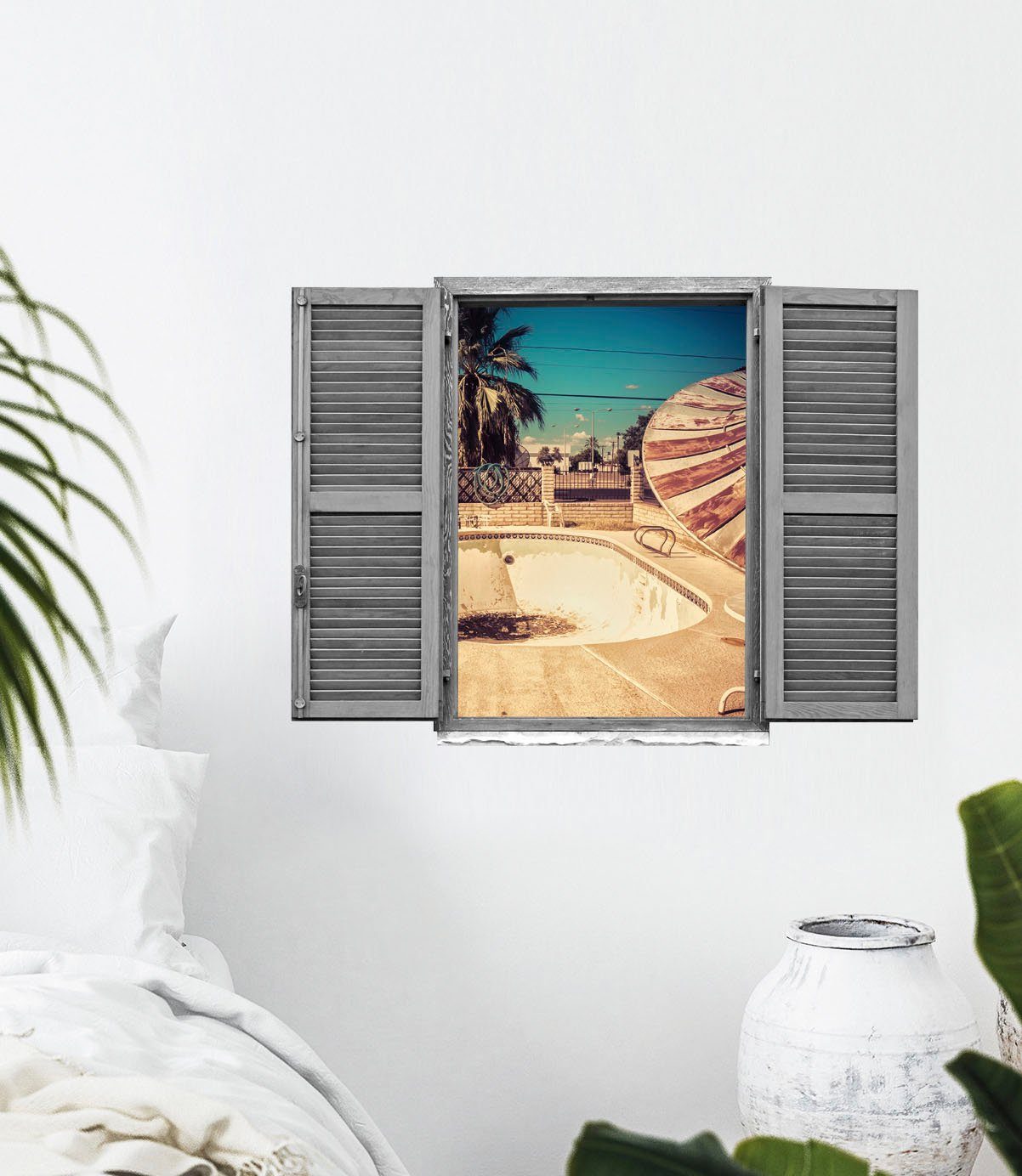 queence Wandfolie Leeg zwembad Muursticker, muurdecoratie, zelfklevend, 3D, raam (1 stuk)