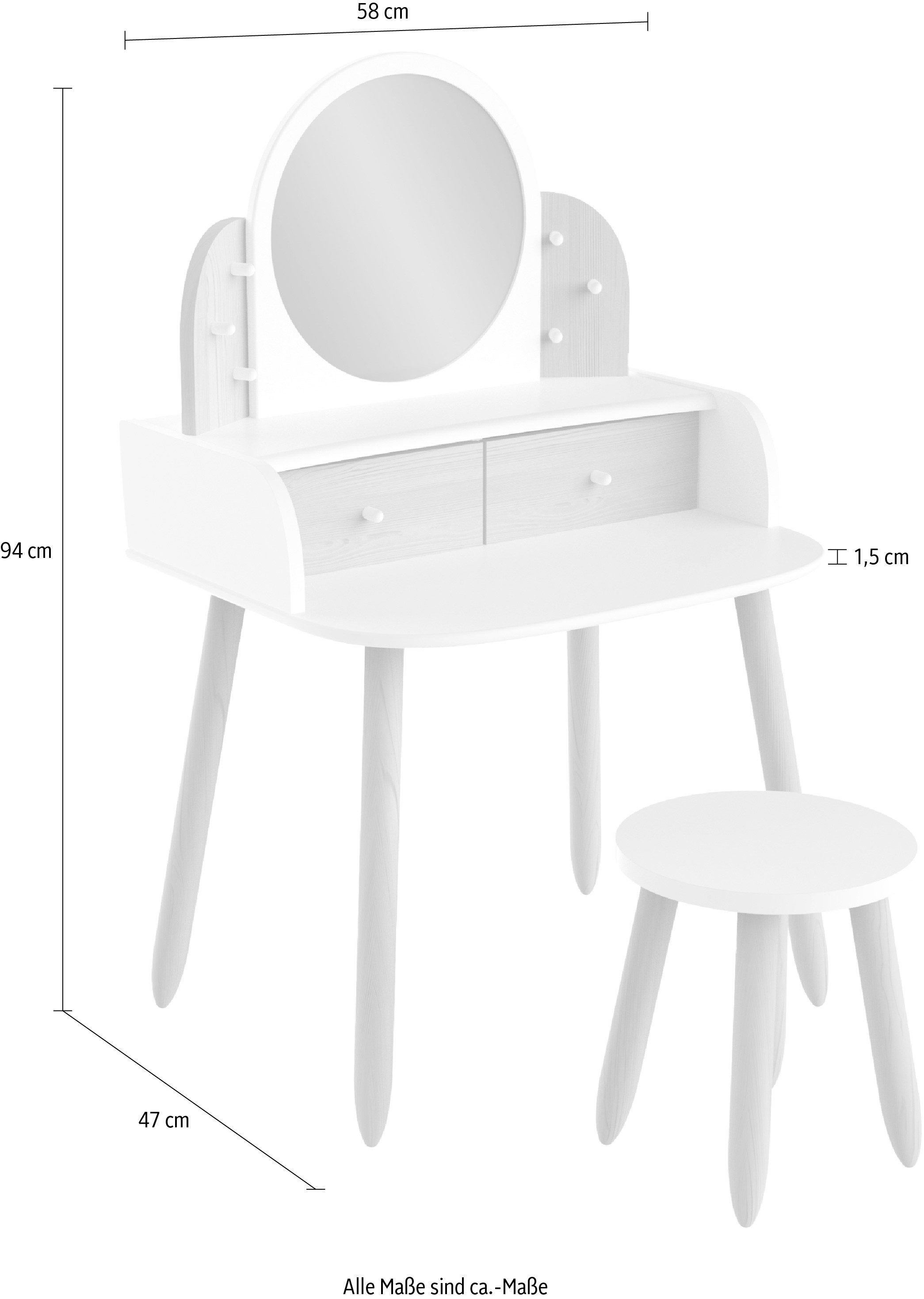 Demeyere GROUP Make-uptafel Lili Make-up tafel 2 kleine lades spiegel van kunststof