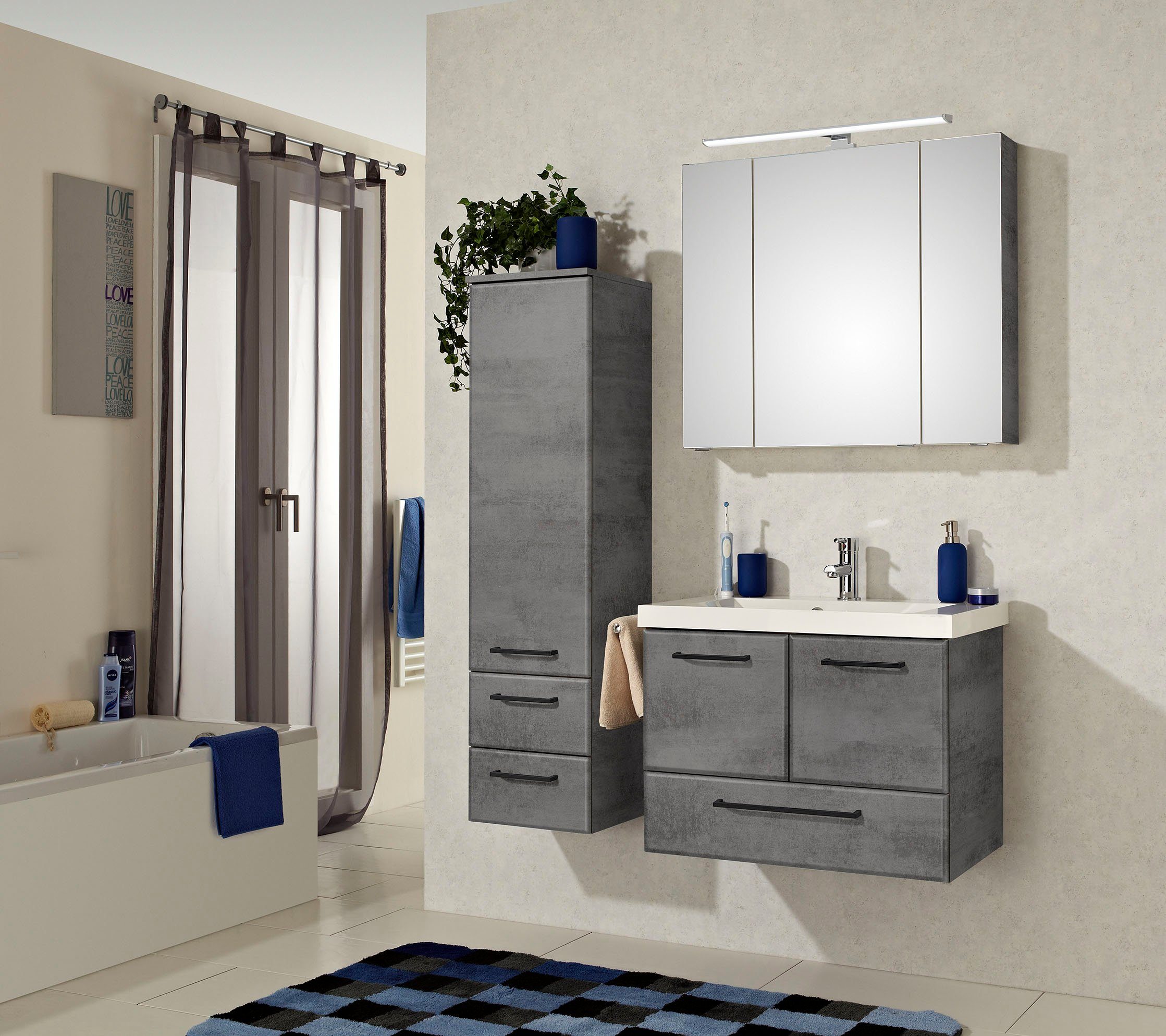Saphir Badkamerserie Quickset 945 mineraalmarmeren wastafel met onderkast, 74 cm breed Wastafelmeubel, 2 deuren, 1 lade, inclusief deurdemper, wastafelonderkast set (1 stuk)