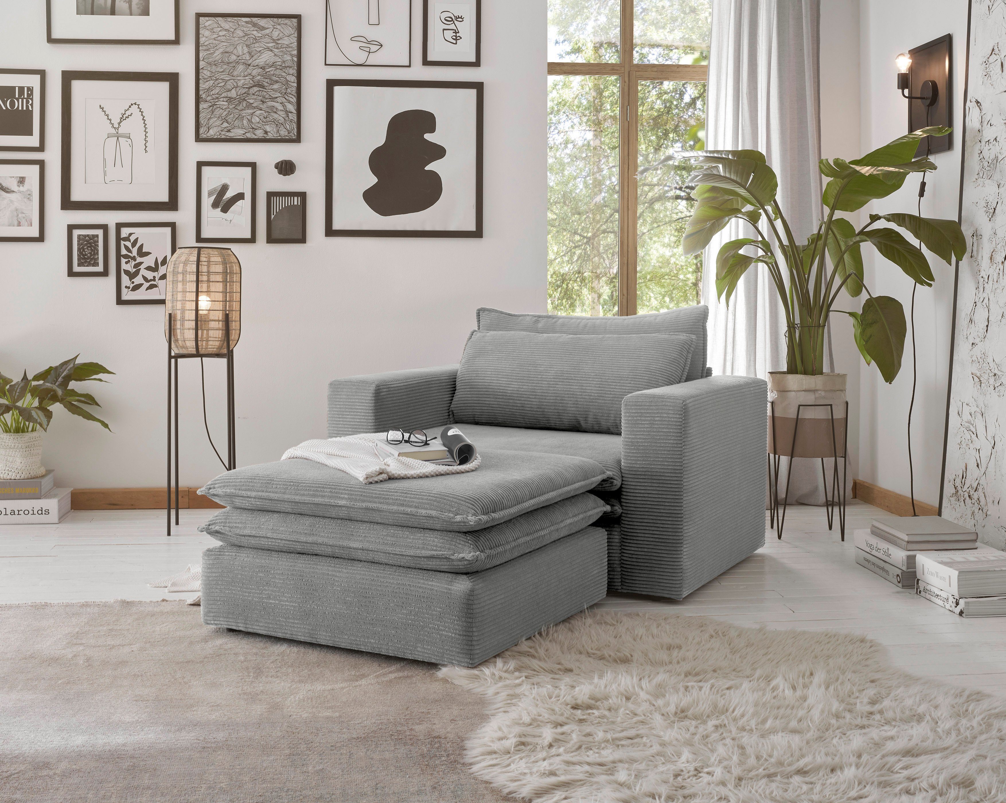 Places of Style Zithoek PIAGGE Hoogwaardige cord, loveseat en loveseat-hocker als set (2-delig)