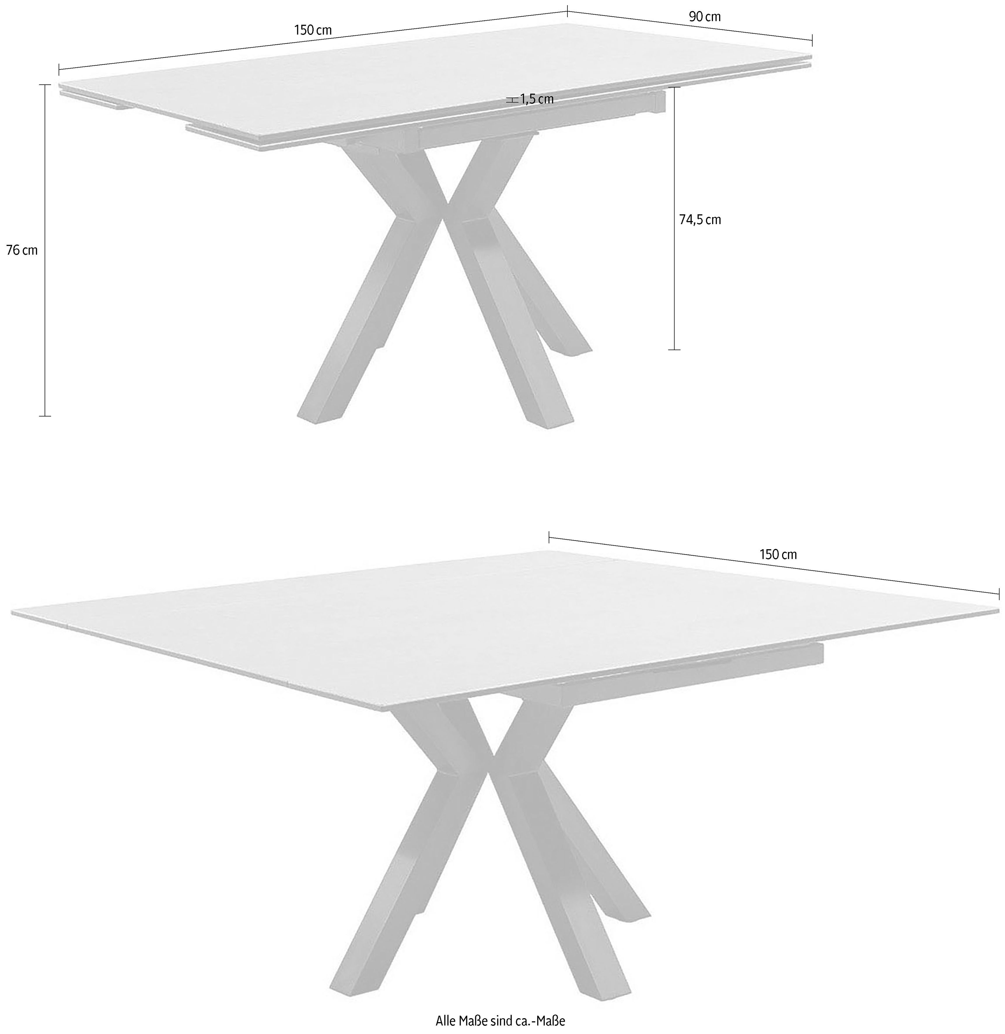MCA furniture Eettafel PALLINI uitschuifbare tafel 90-150 cm Keramiek, metaal, lengteschuif, uittrekbaar, tafelblad 13 mm