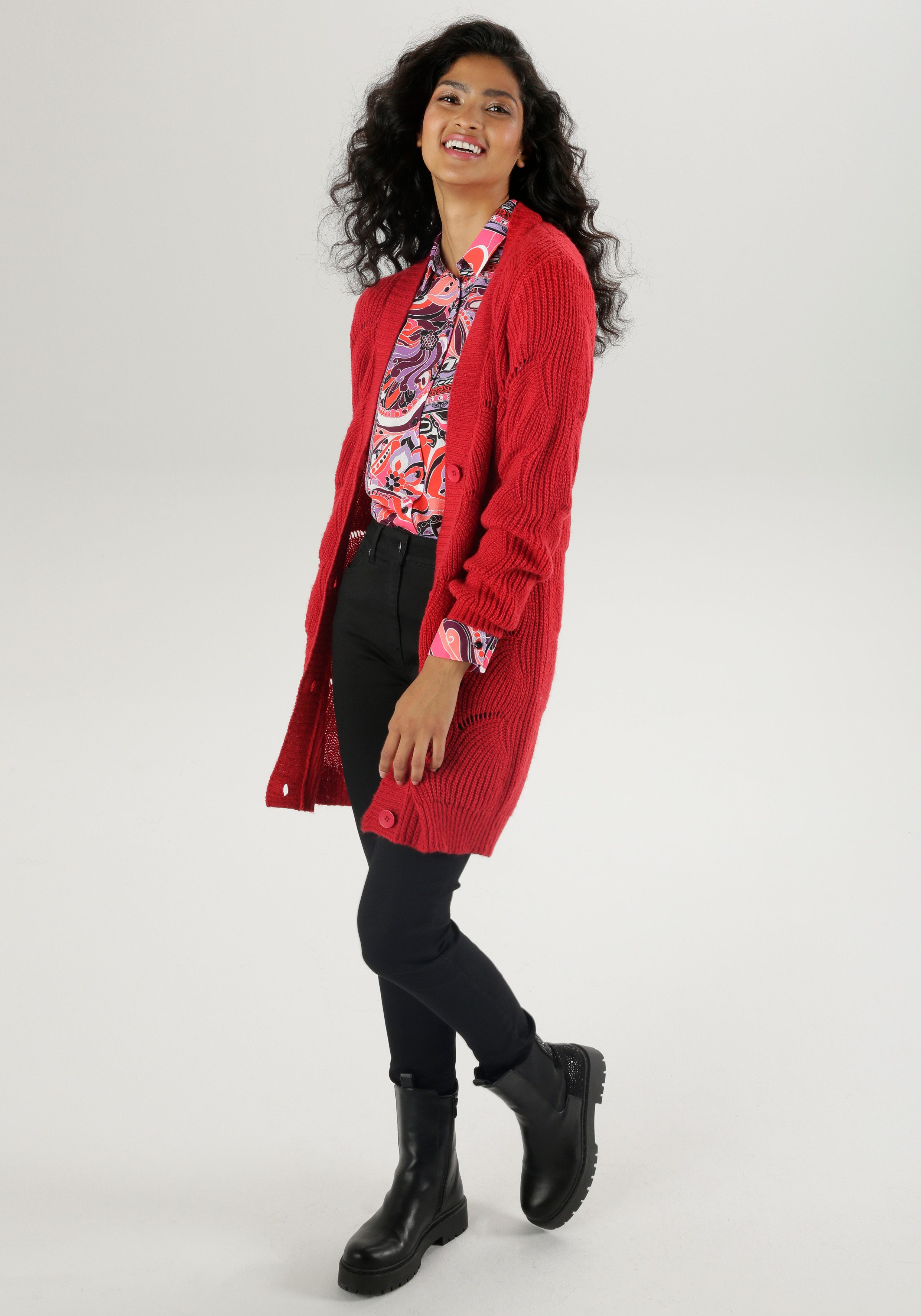 Aniston SELECTED Lang vest met ajourbreisel