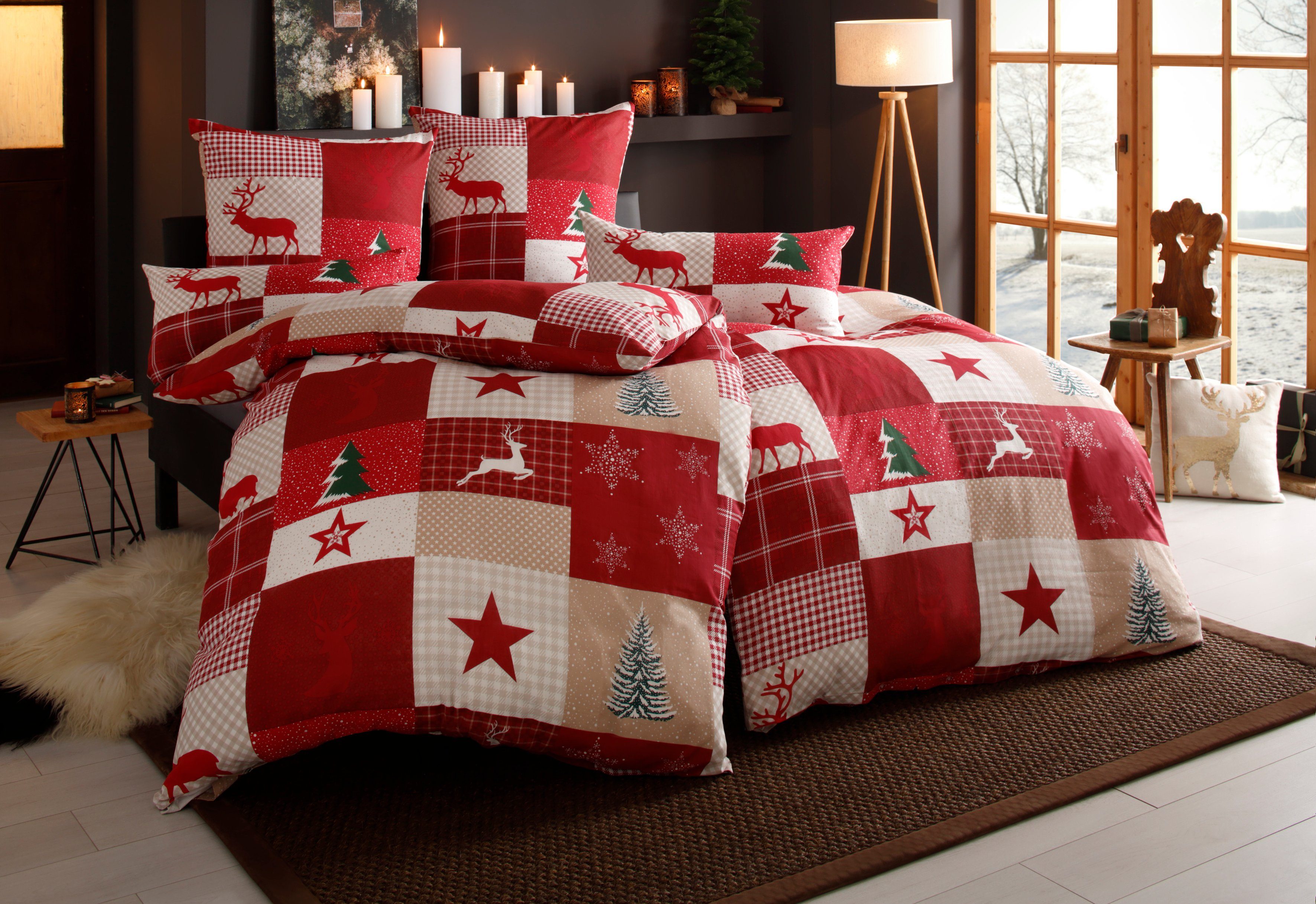 Home affaire Overtrekset Nicholas in mt. 135x200 of 155x220 cm, ideaal voor de kerstdagen (2-delig)