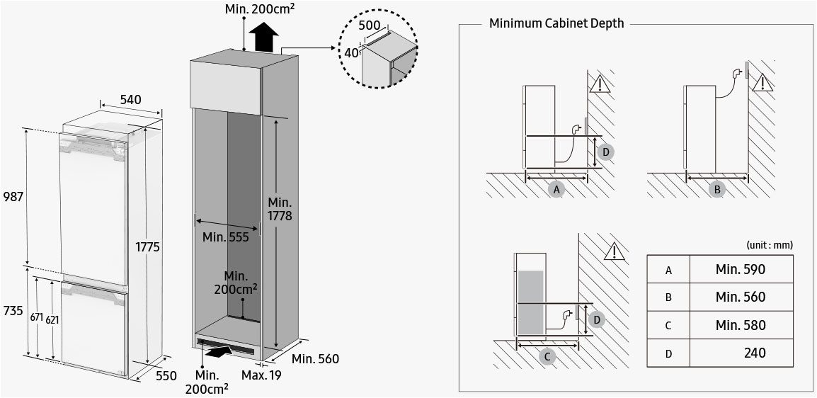 Samsung Inbouw koel-vriescombinatie BRB80F26ACFO, 177,5 cm x 54 cm