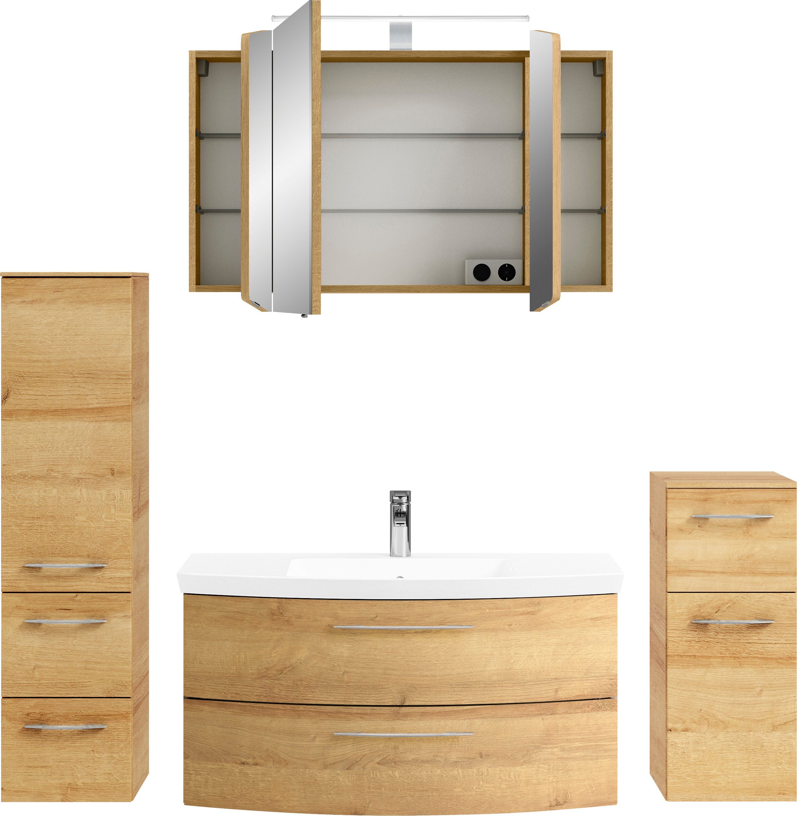 Saphir Badkamerset Cassca sprint 4-delig mineraalmarmeren wastafel met led-spiegelkast (5-delig)