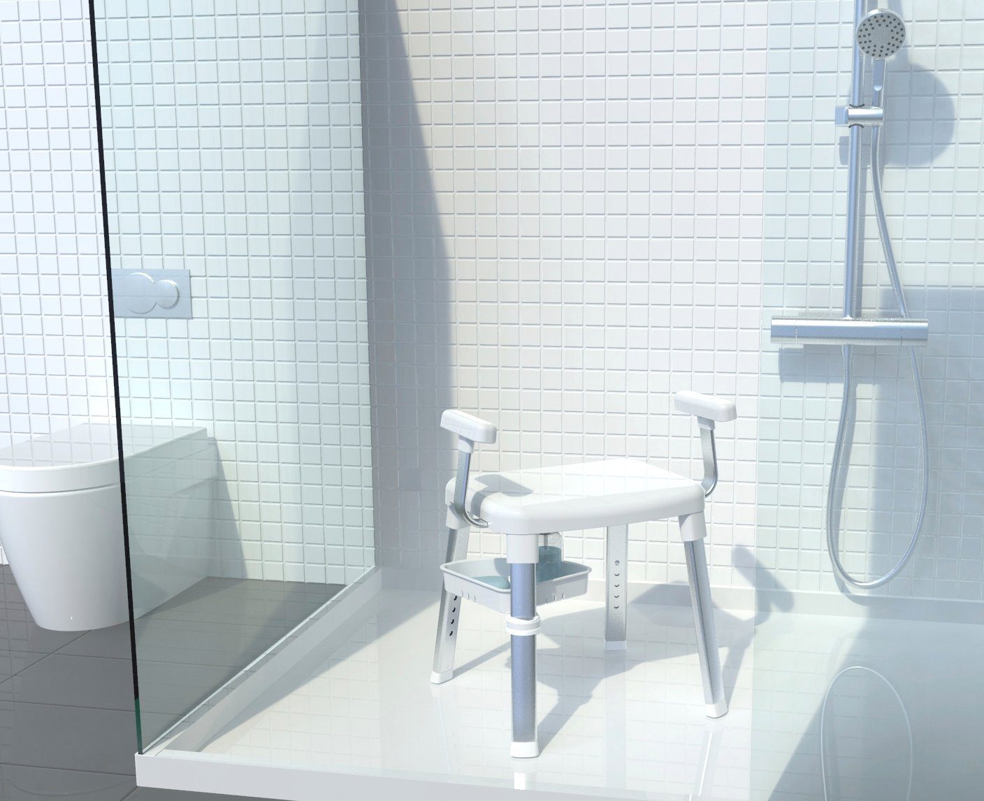 Bischof Douche en badkrukjes met zwenkbaar planchet 28x21cm
