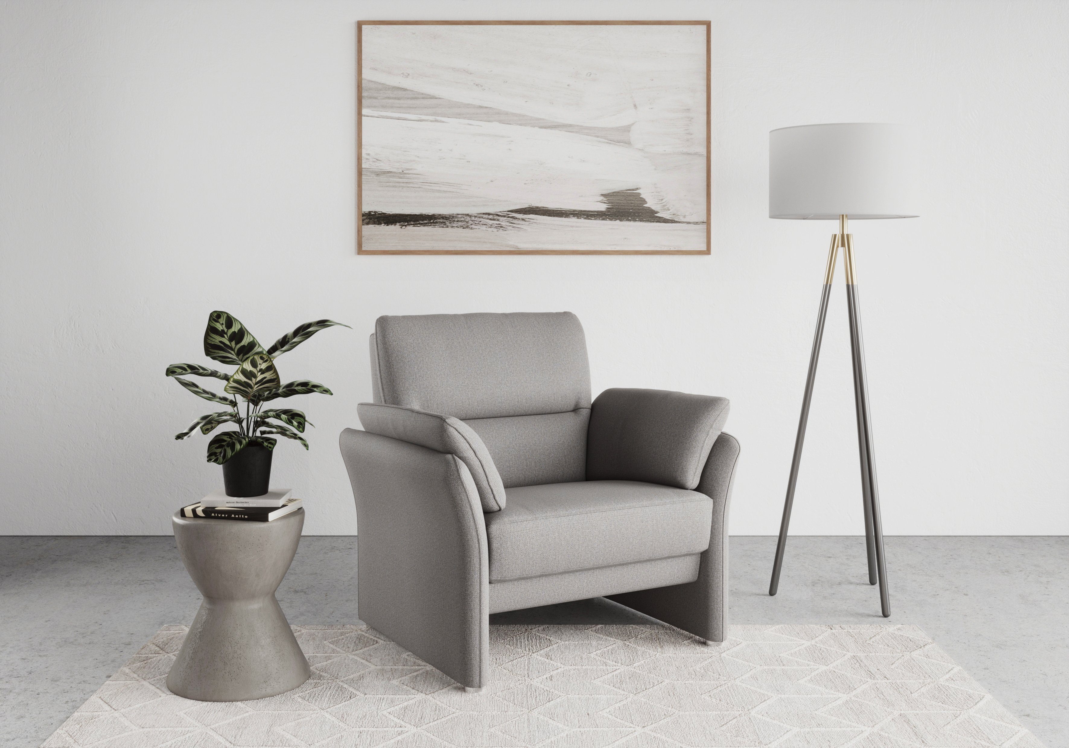 DOMO collection Fauteuil Pina cocktailsstoel Bijpassende fauteuil bij de serie, met binnenvering fauteuils maat Microvezel hoogpolig grijs