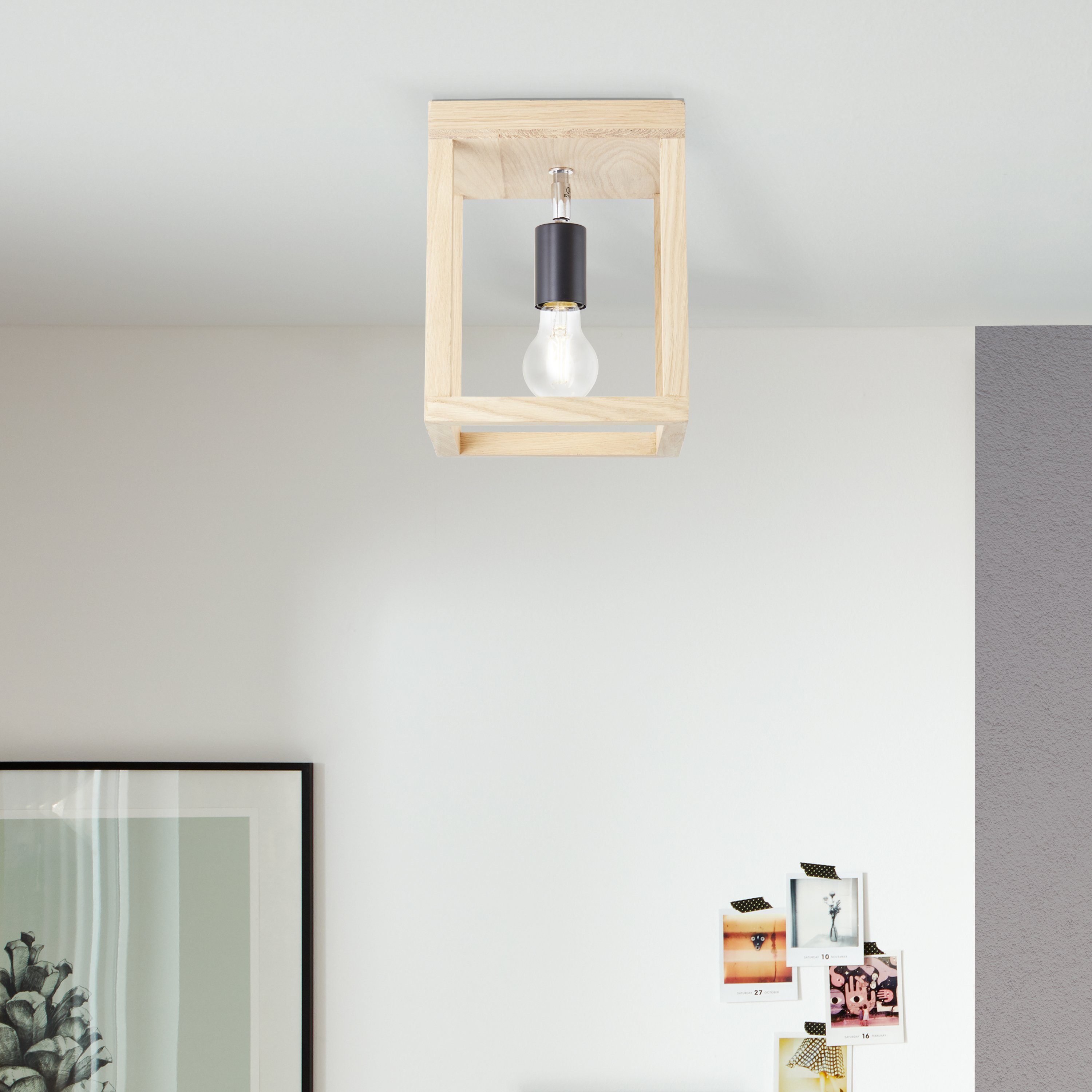 Brilliant Leuchten Plafondlamp Nerea 25 x 20 x 20 cm, e27, hout / metaal, geolied eiken (1 stuk)