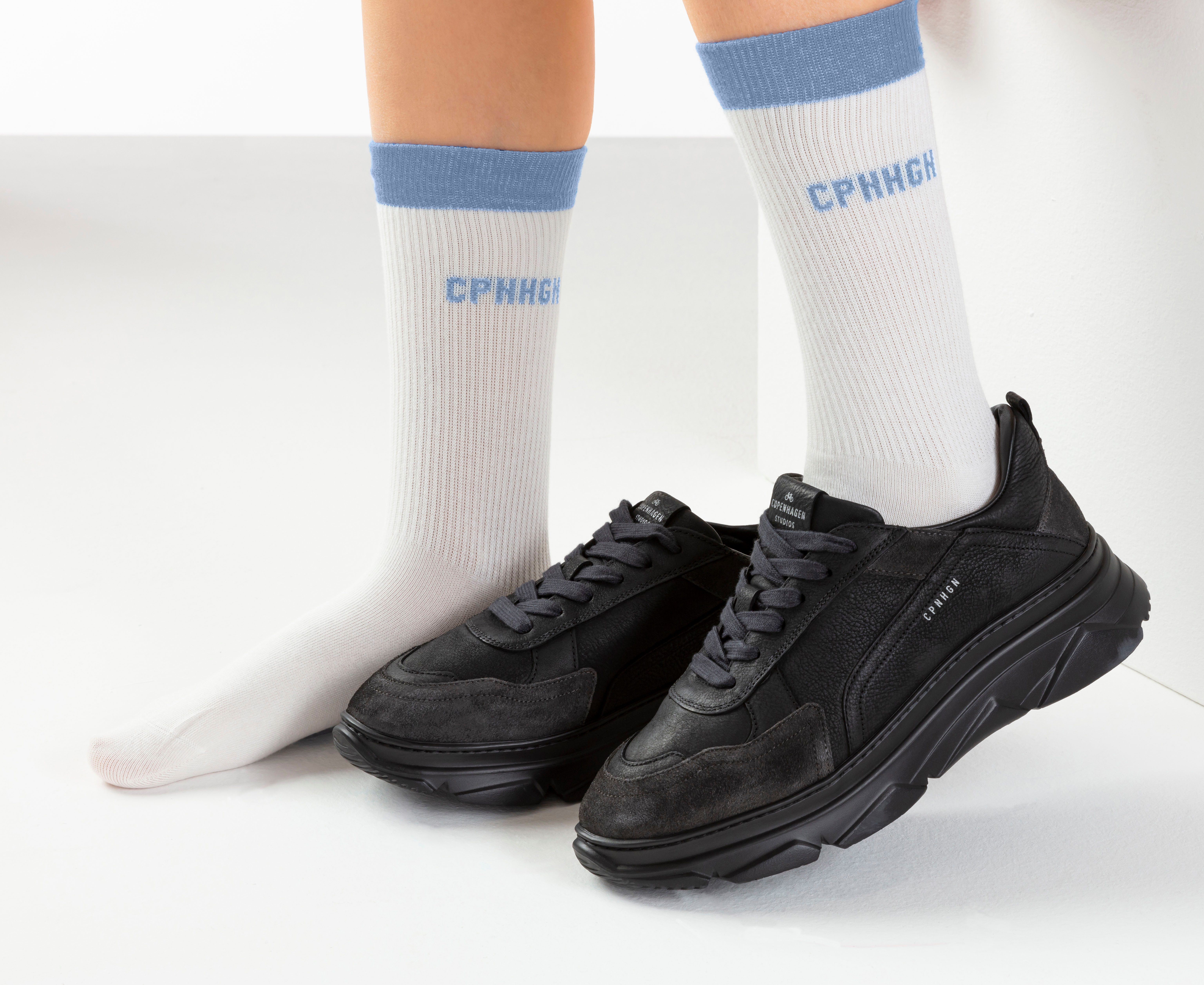 Copenhagen Studios Tennissokken met contrastkleurige band (set, 2 paar)