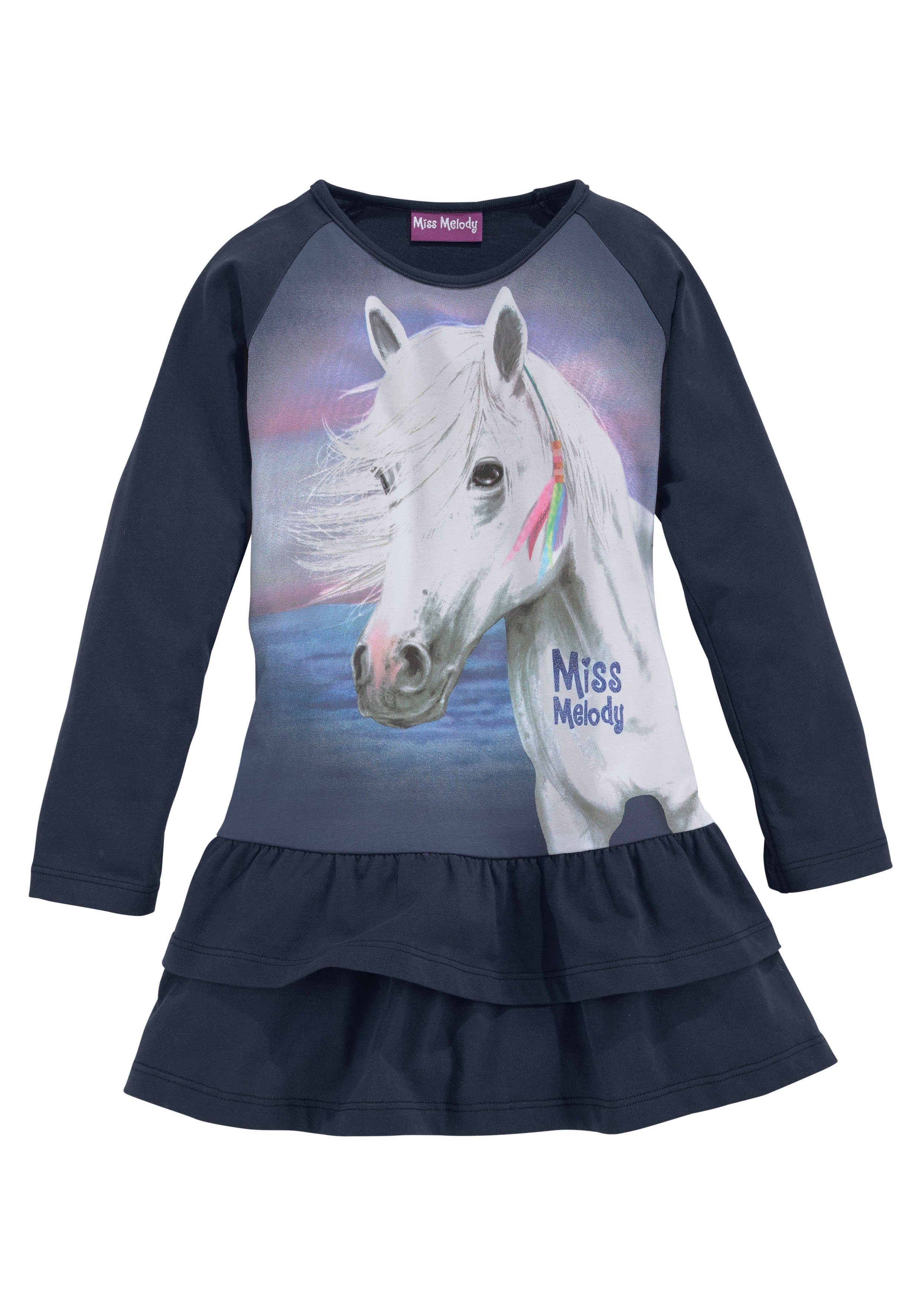 Miss Melody Jerseyjurk leuke frontprint met glittereffect