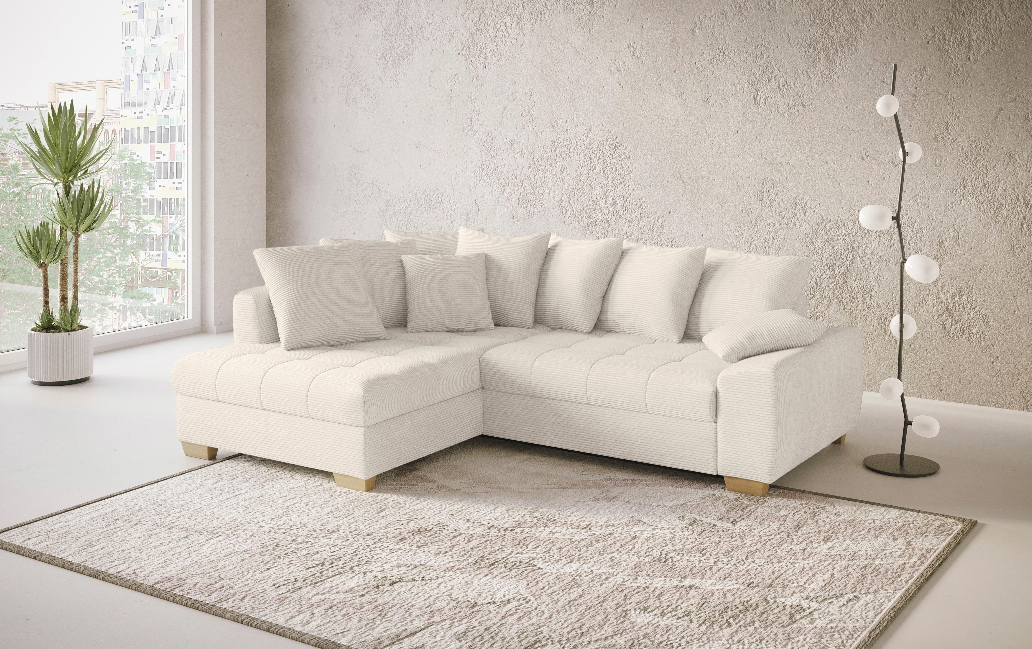 Mr. Couch Hoekbank Nikita II, L-vorm, tot 140kg per zitplaats belastbaar met koudschuim bekleding, optioneel met bed en bedlade