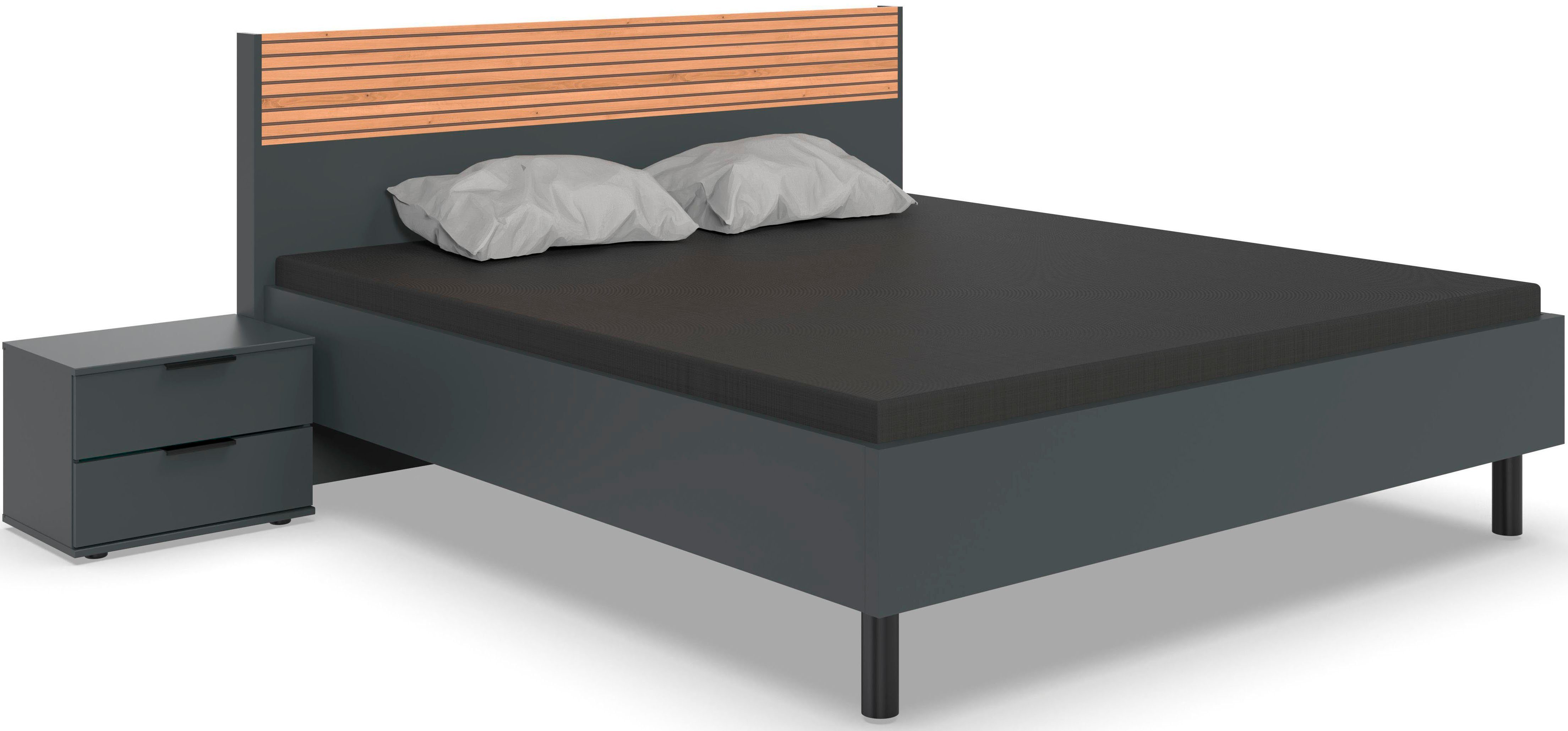 Wimex Ledikant Rotterdam Set inclusief 2 nachtkastjes, trendy lamellen-look in het hoofdbord bedframes zwart