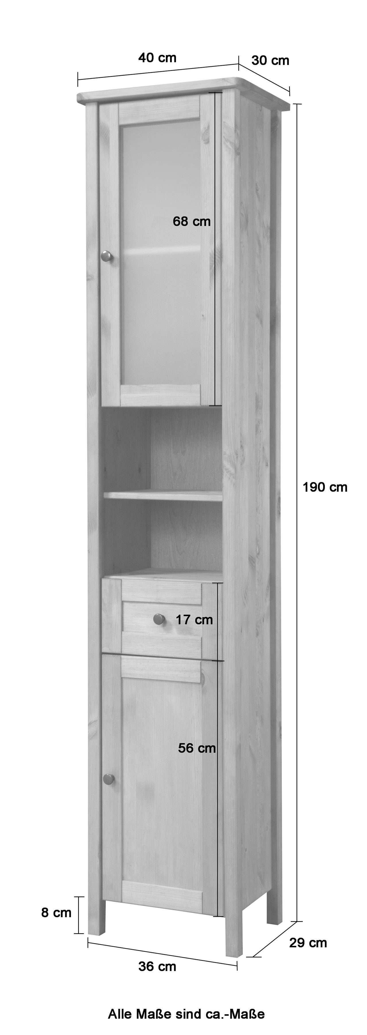 welltime Hoge kast Sylt Badkamermeubel in landelijke stijl, breedte 40 cm, van massief hout