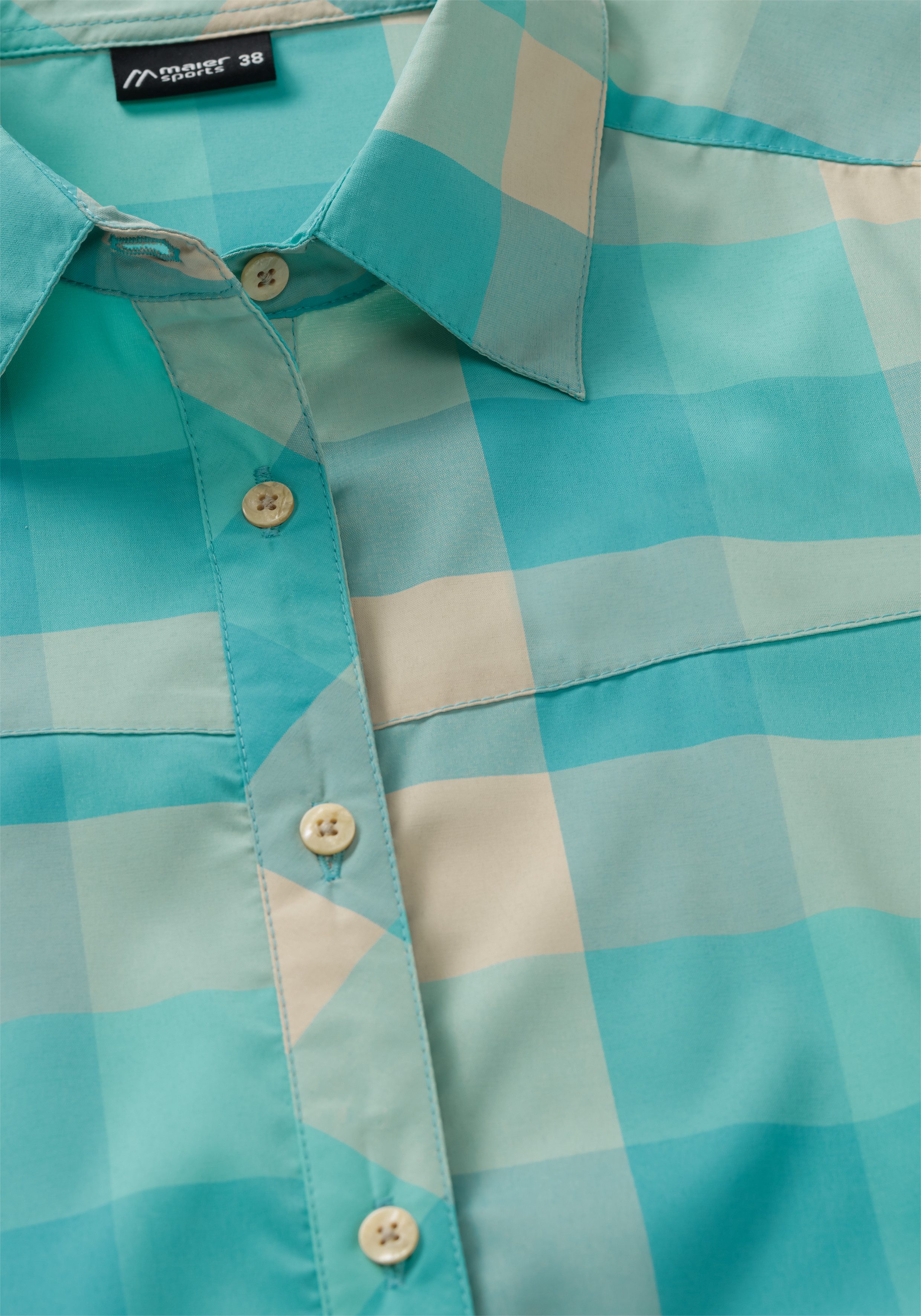 Maier Sports Outdoorblouse Kendra S/S W Dames korte mouwen blouse, onderhoudsvriendelijke geruite blouse