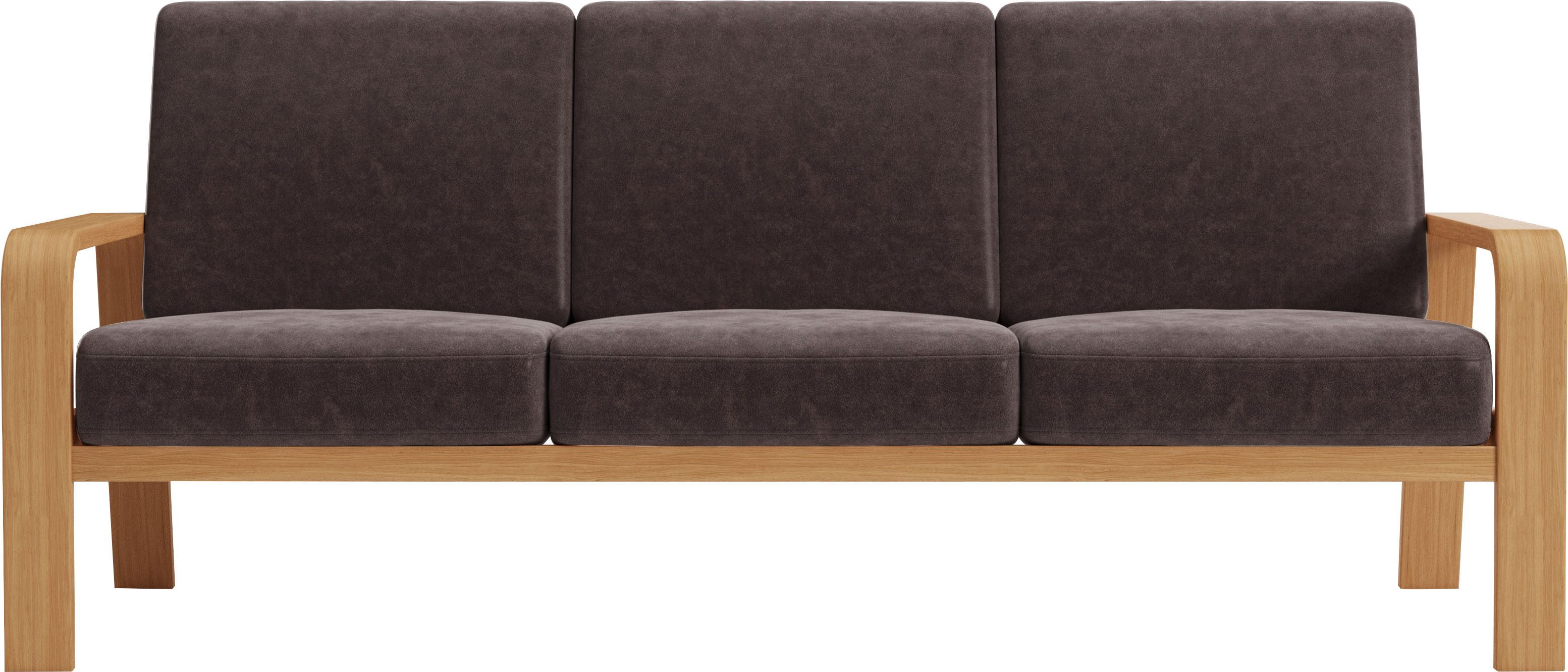 sit&more 3-zitsbank Kolding Armleuningen van eikenkleurig beukenhout, verschillende bekledingen en kleuren bruin, 3-zitsbanken, 200 cm