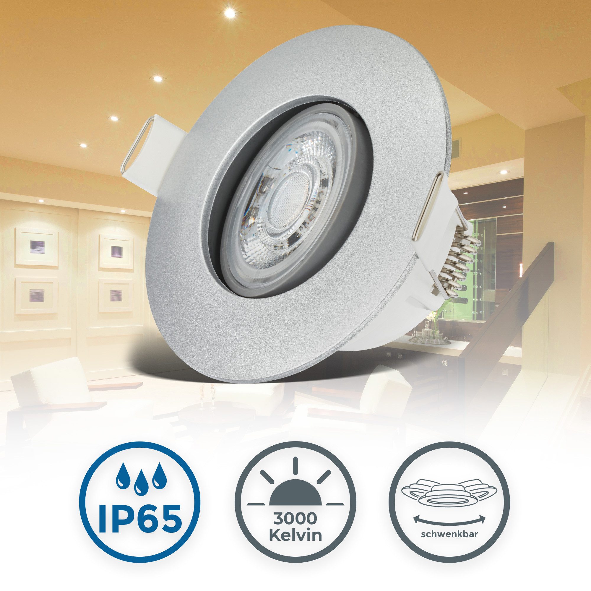 B.K.Licht Ledinbouwlamp 6-delige set badkamer inbouwspots, IP65, draaibare plafondspots (6 stuks)
