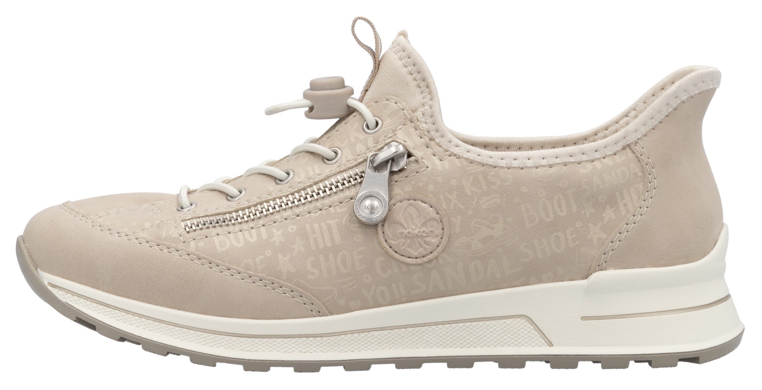 Rieker Slip-on sneakers , instapschoen, vrijetijdsschoen, lage schoen met lettering-print
