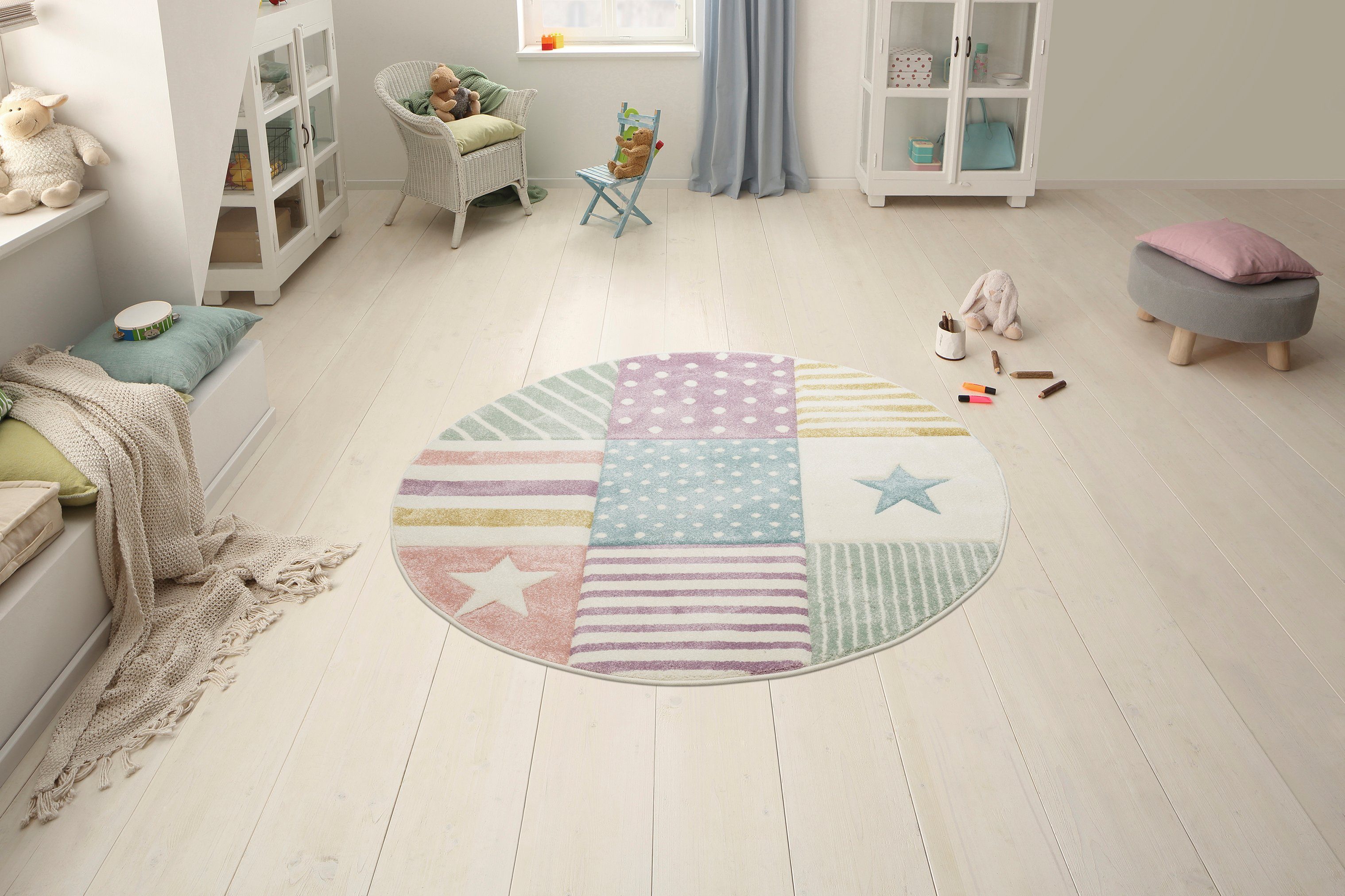my home Kindervloerkleed Ster Laagpolig vloerkleed, met de hand gesneden reliëfpatroon, patchworkdesign